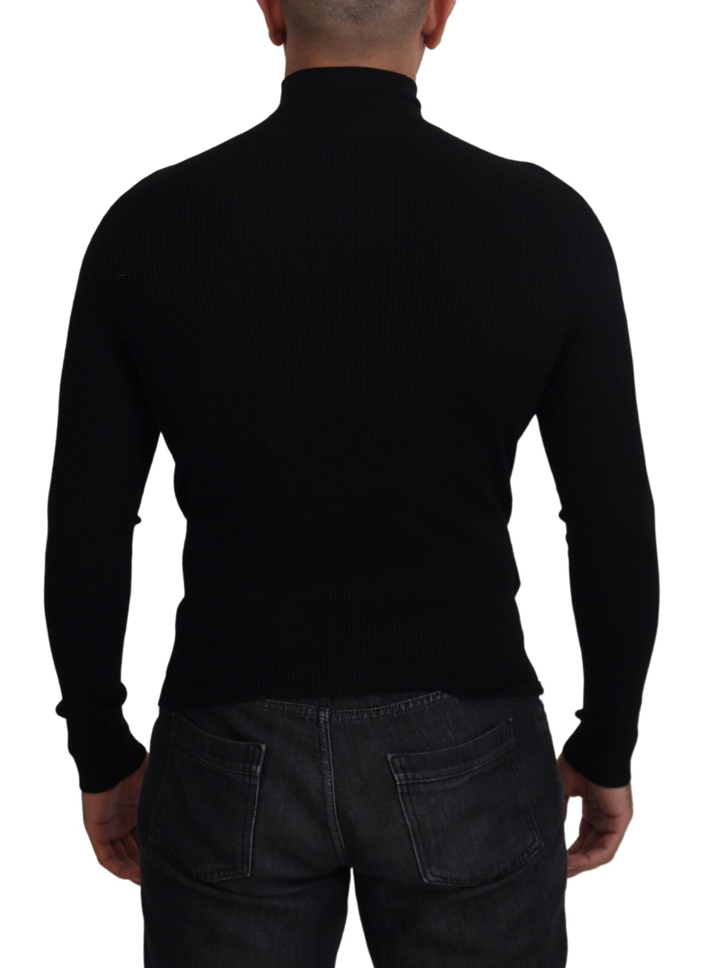 Dolce & Gabbana Black Half Zip Turtleneck Pullover Sweater