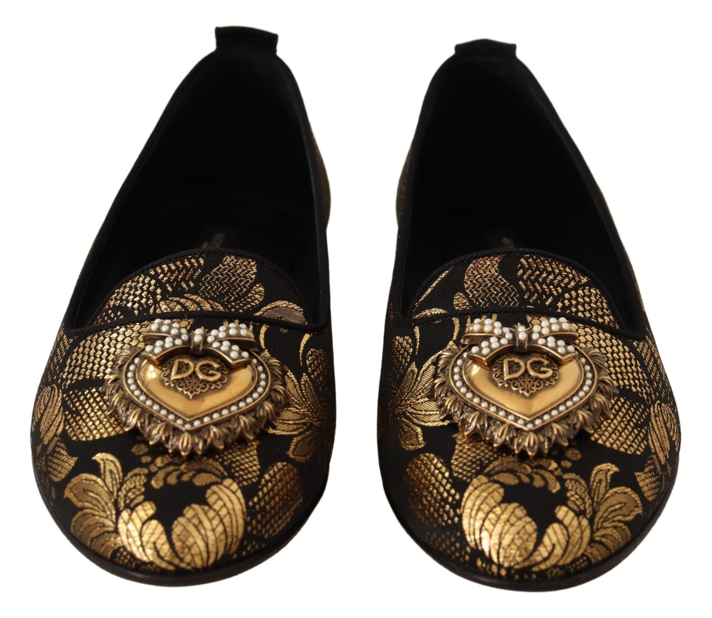 Dolce & Gabbana Black Gold Amore Heart Loafers Flats Shoes