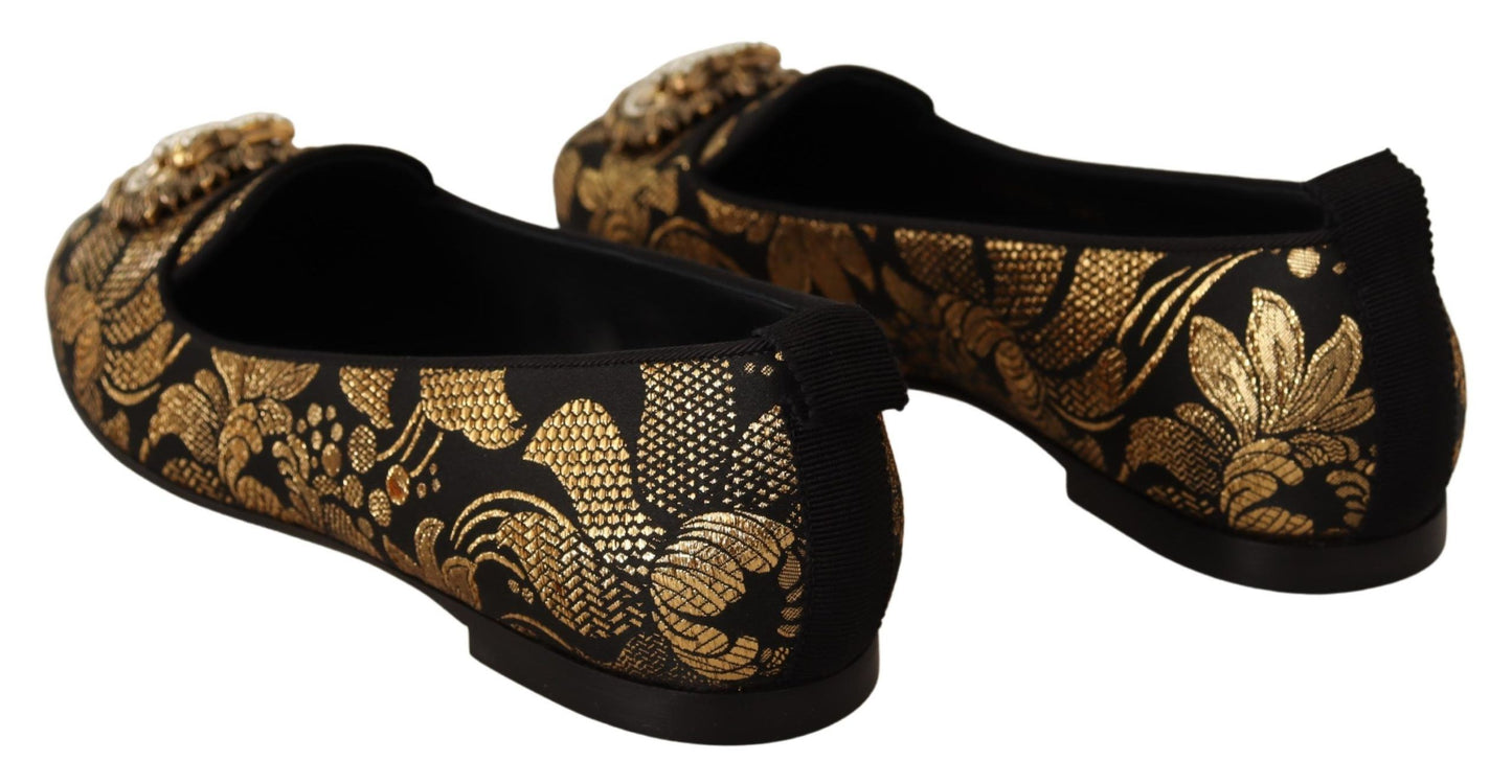 Dolce & Gabbana Black Gold Amore Heart Loafers Flats Shoes