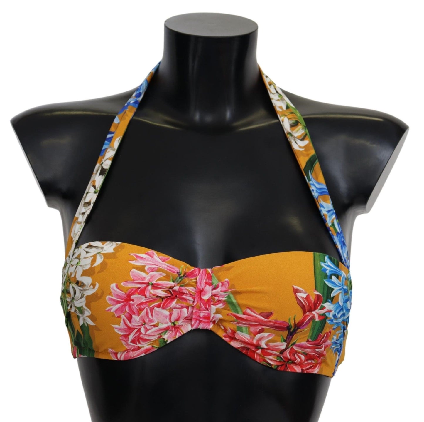 Dolce & Gabbana Yellow Floral Print Swimsuit Beachwear Bikini Tops