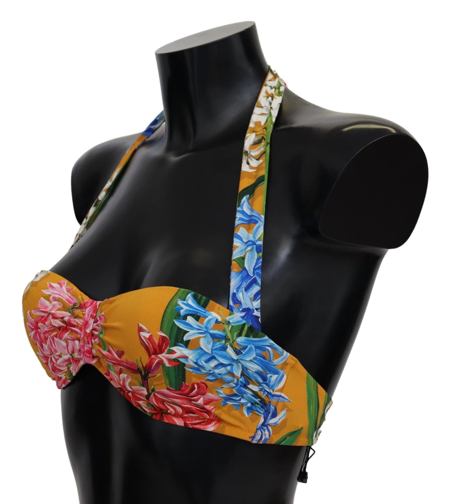 Dolce & Gabbana Yellow Floral Print Swimsuit Beachwear Bikini Tops