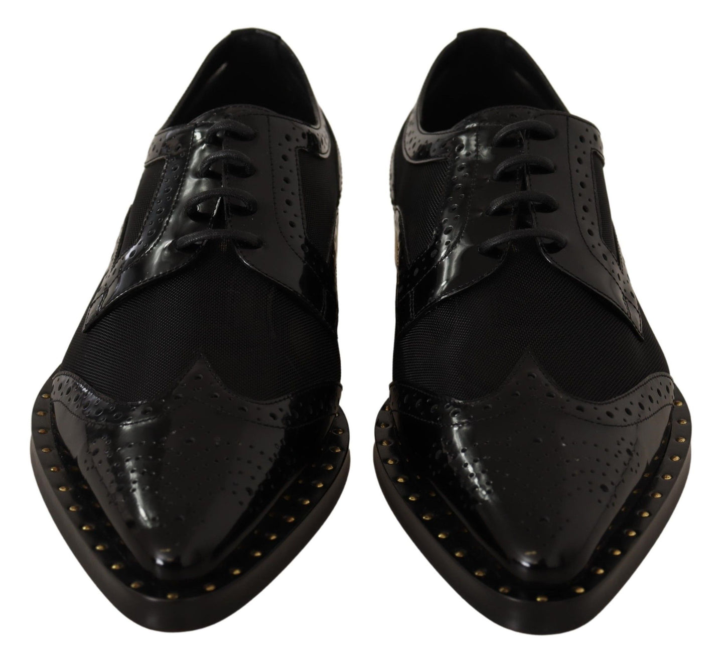 Dolce & Gabbana Black Leather Broques Sheer Wingtip Shoes