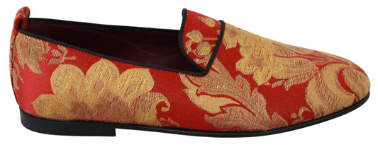 Dolce & Gabbana Red Gold Brocade Slippers Loafers Shoes