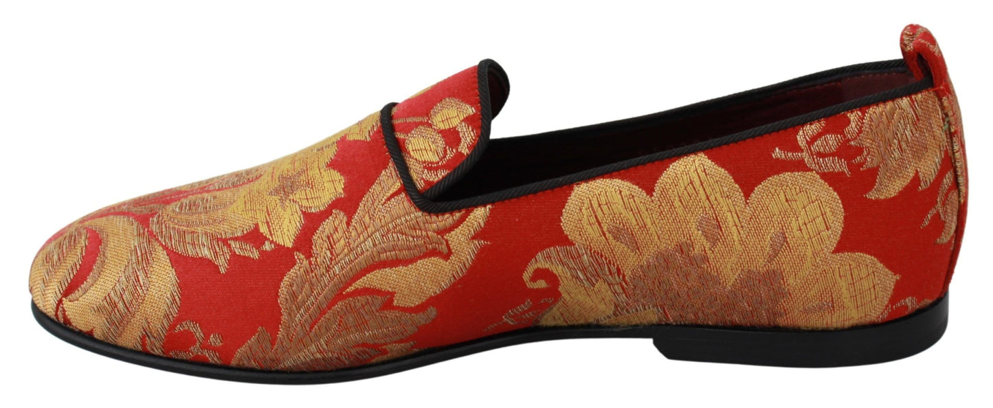 Dolce & Gabbana Red Gold Brocade Slippers Loafers Shoes