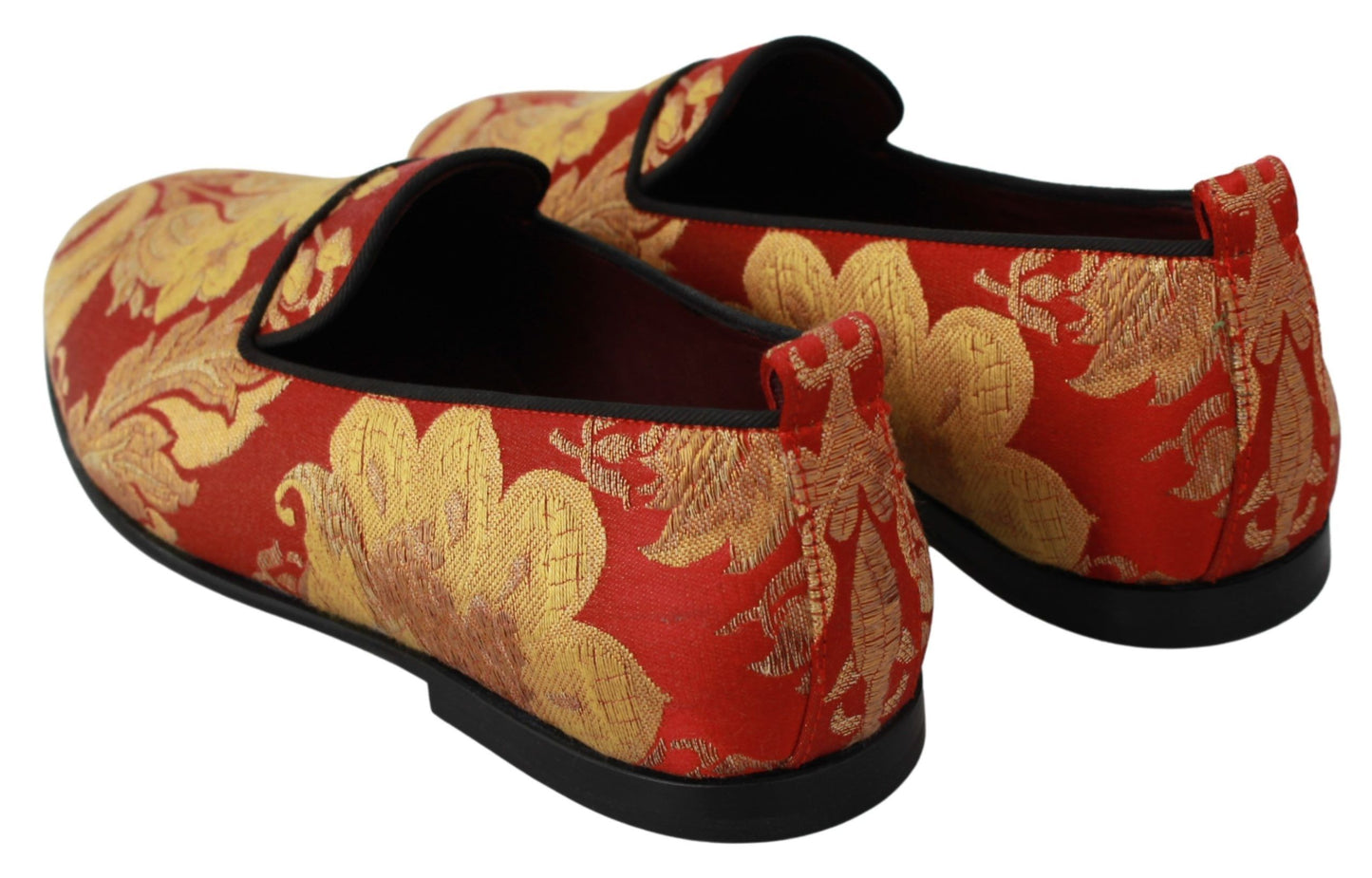 Dolce & Gabbana Red Gold Brocade Slippers Loafers Shoes