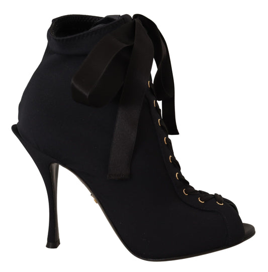 Dolce & Gabbana Black Stretch Short Ankle Boots Shoes