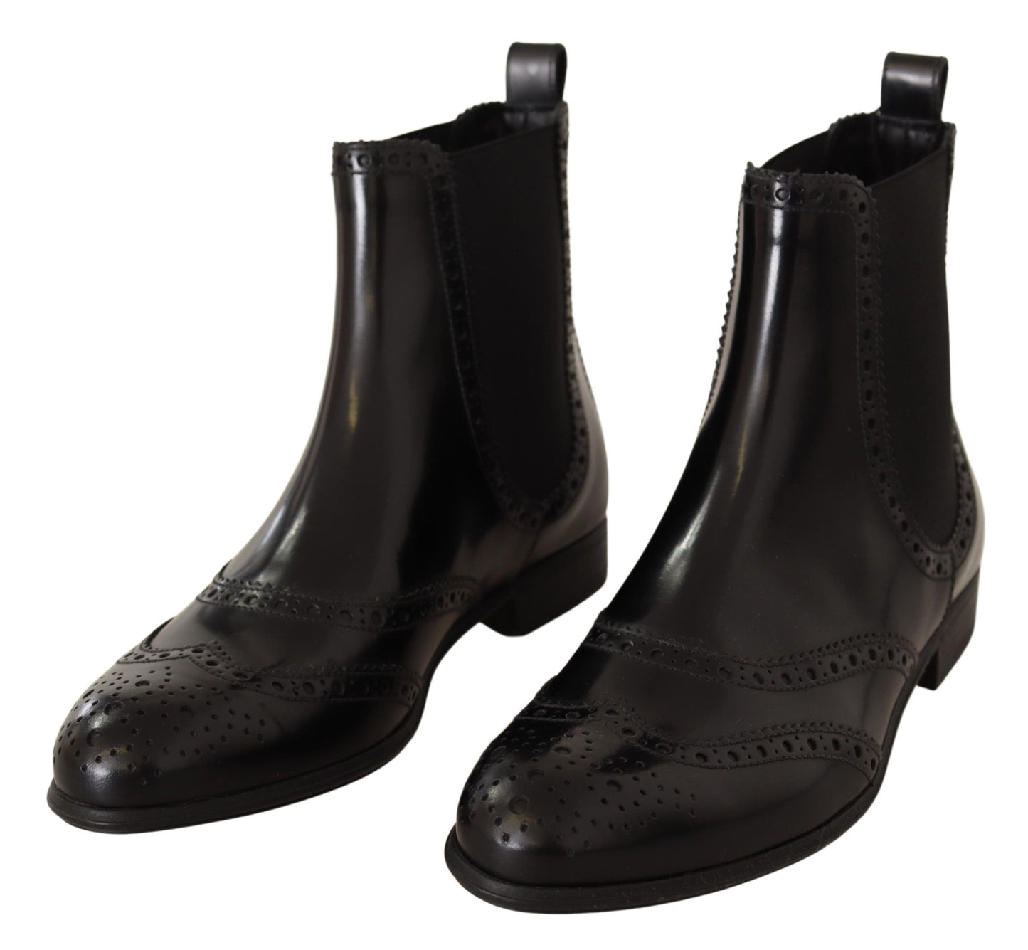 Dolce & Gabbana Black Leather Ankle High Flat Boots Shoes