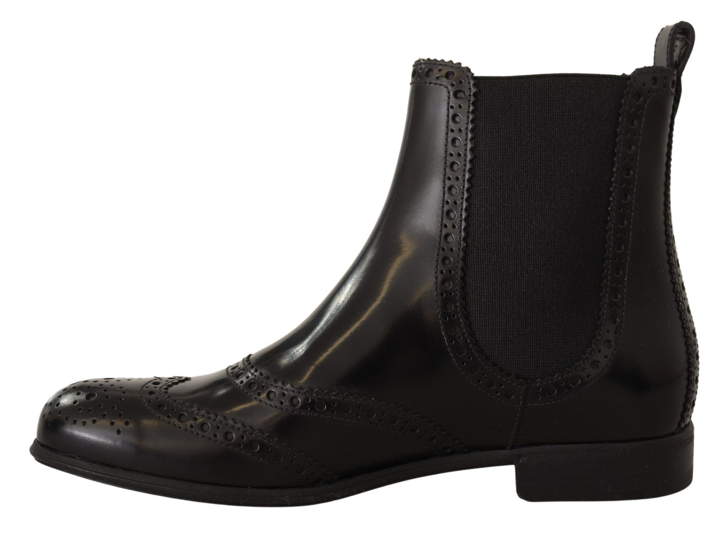 Dolce & Gabbana Black Leather Ankle High Flat Boots Shoes