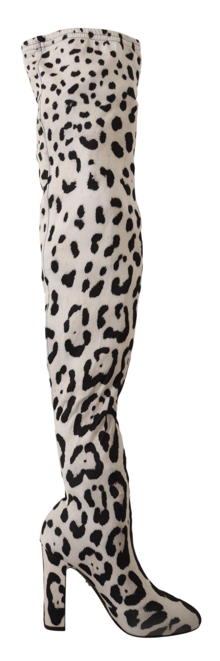 Dolce & Gabbana White Black Leopard Stretch Long Boots