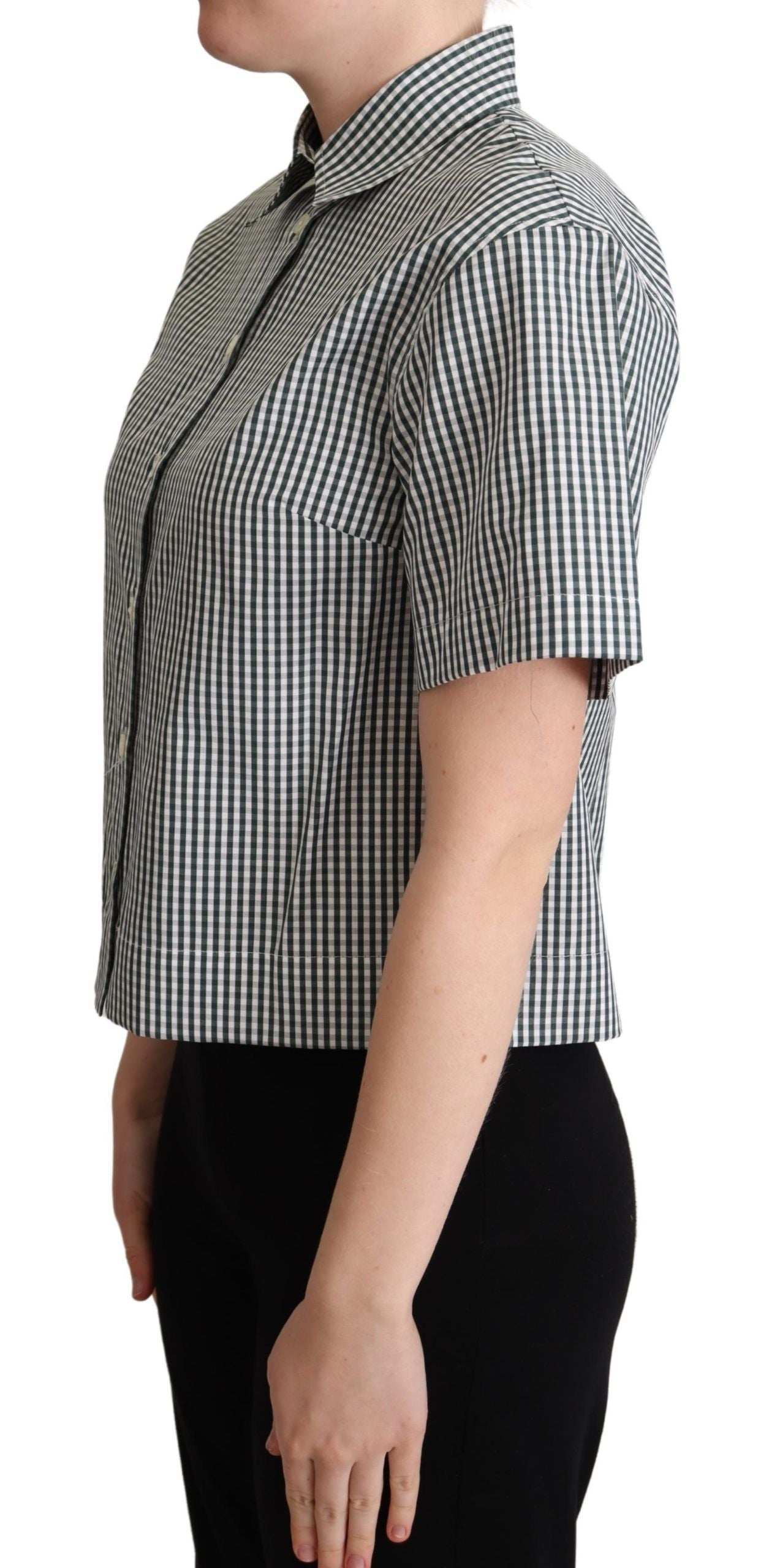 Dolce & Gabbana White Green Cotton Check Shirt Blouse Top