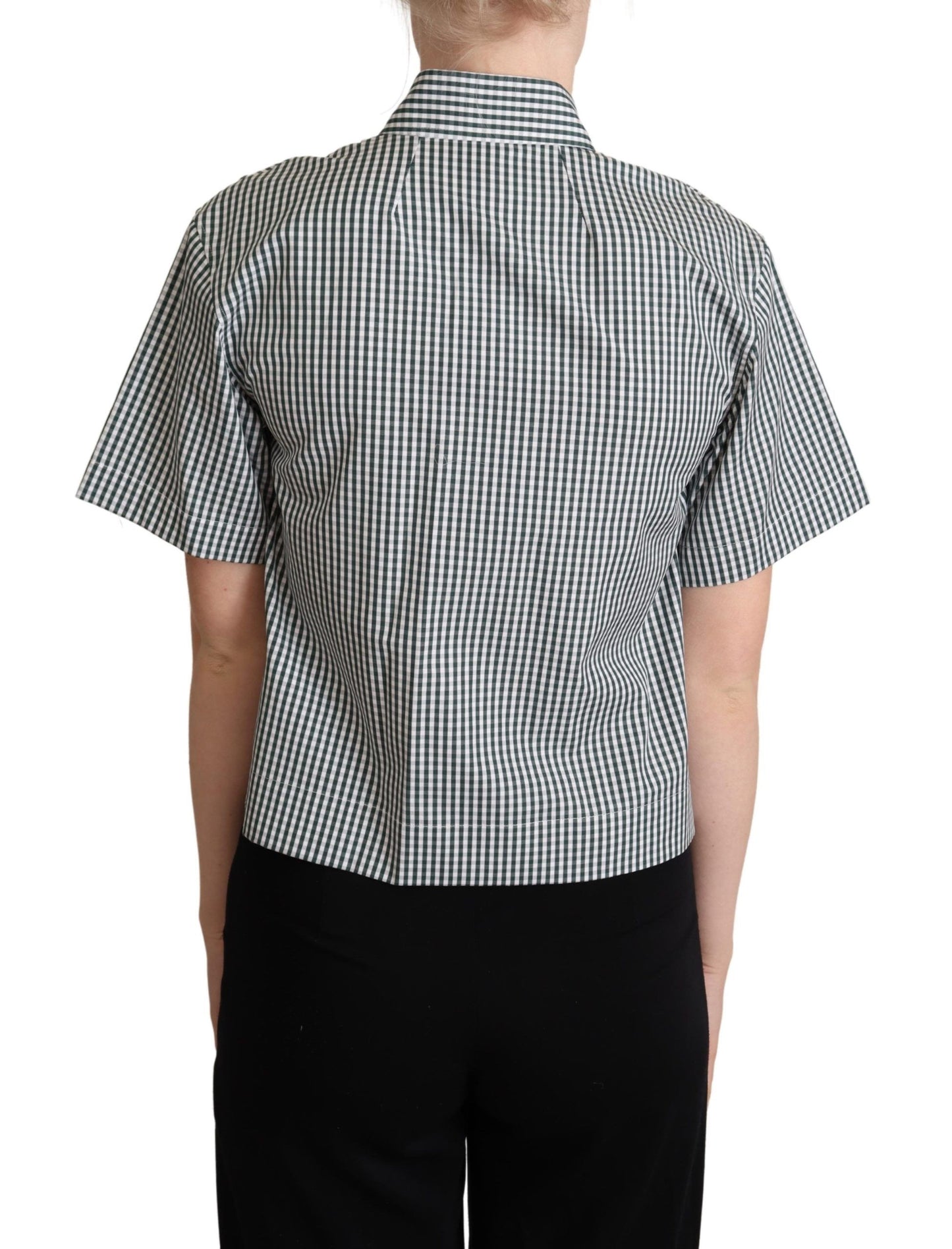 Dolce & Gabbana White Green Cotton Check Shirt Blouse Top