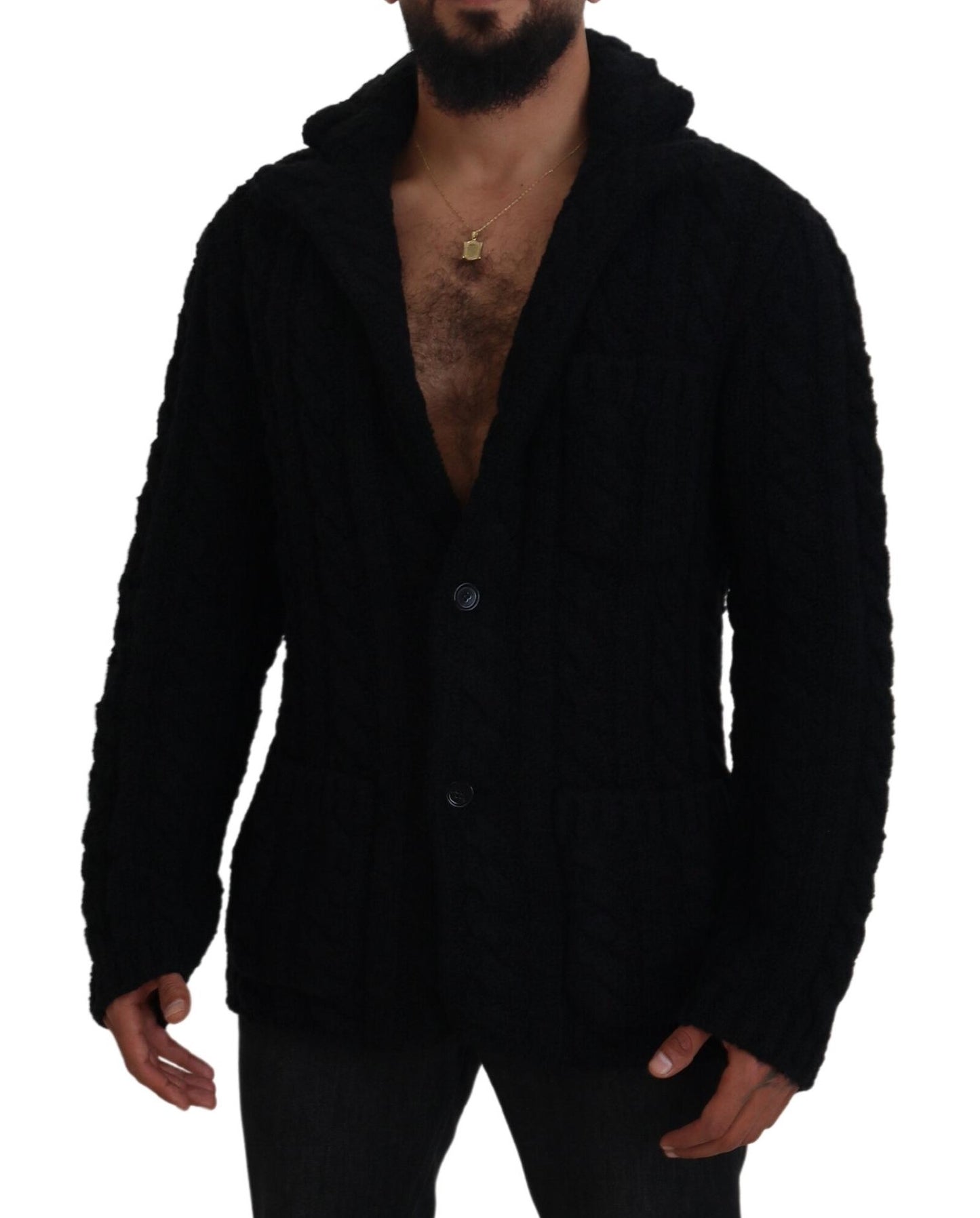 Dolce & Gabbana Black Wool Knit Button Cardigan Sweater