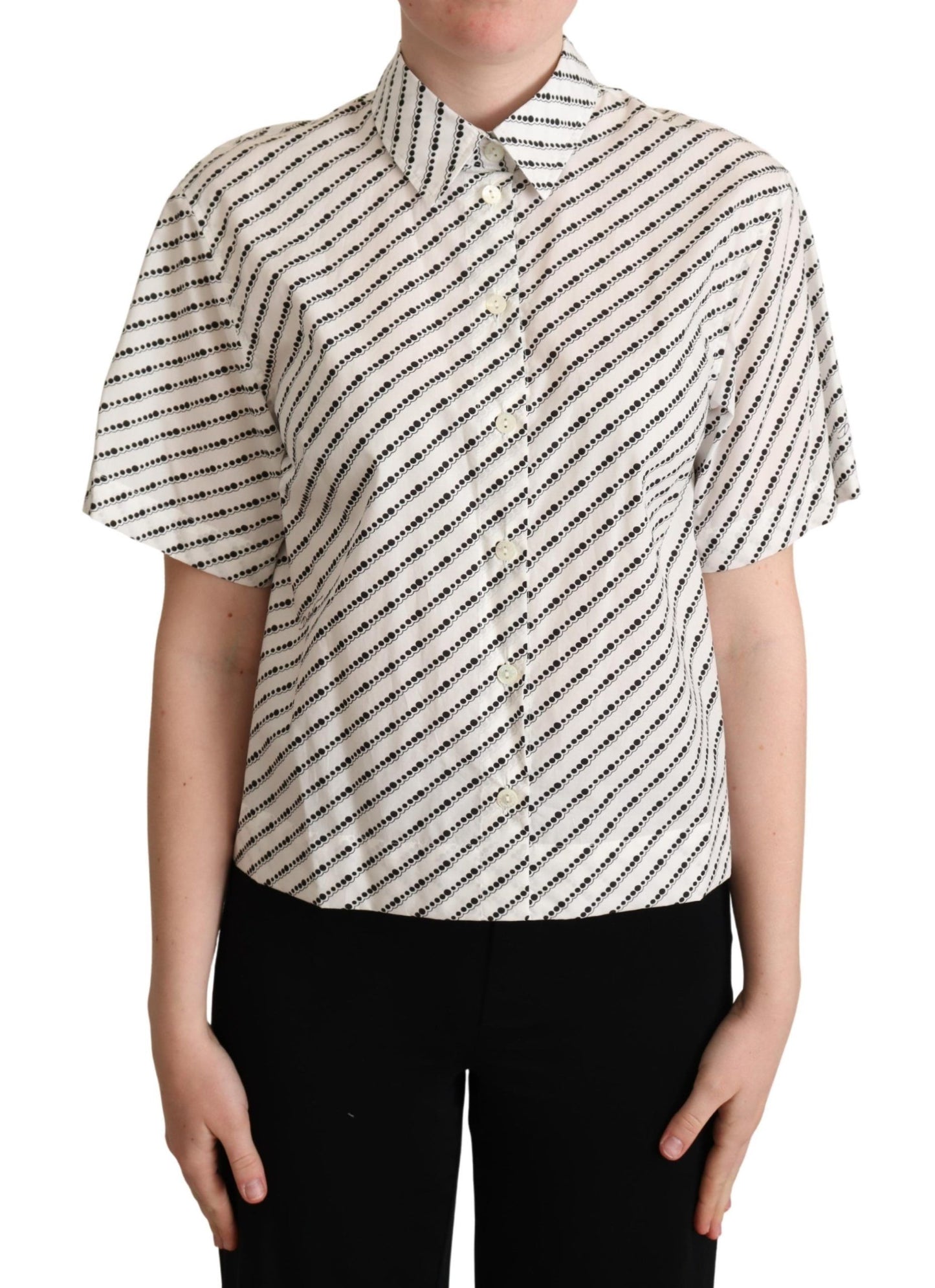 Dolce & Gabbana White Dotted Collared Blouse Shirt