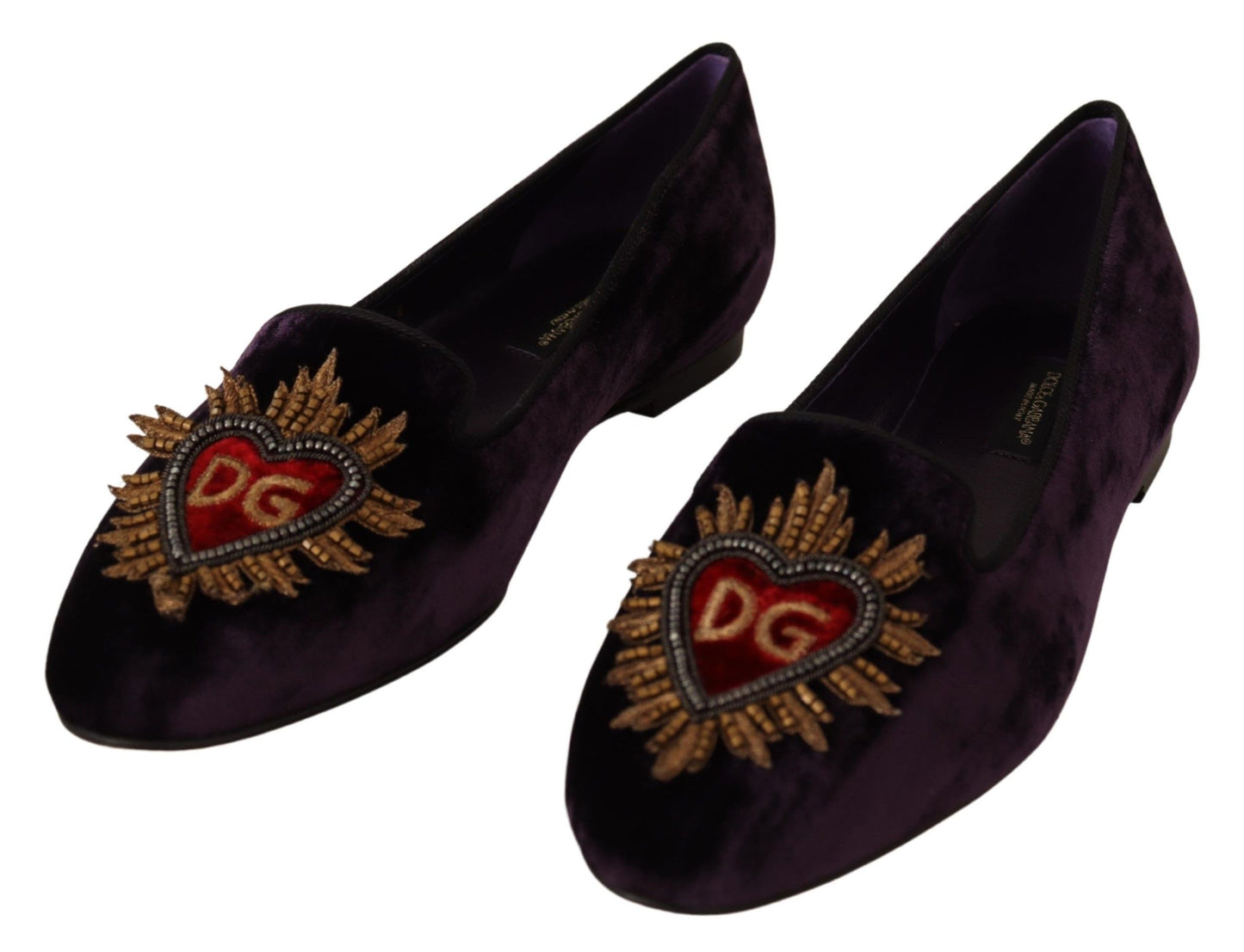 Dolce & Gabbana Purple Velvet DG Heart Loafers Flats Shoes