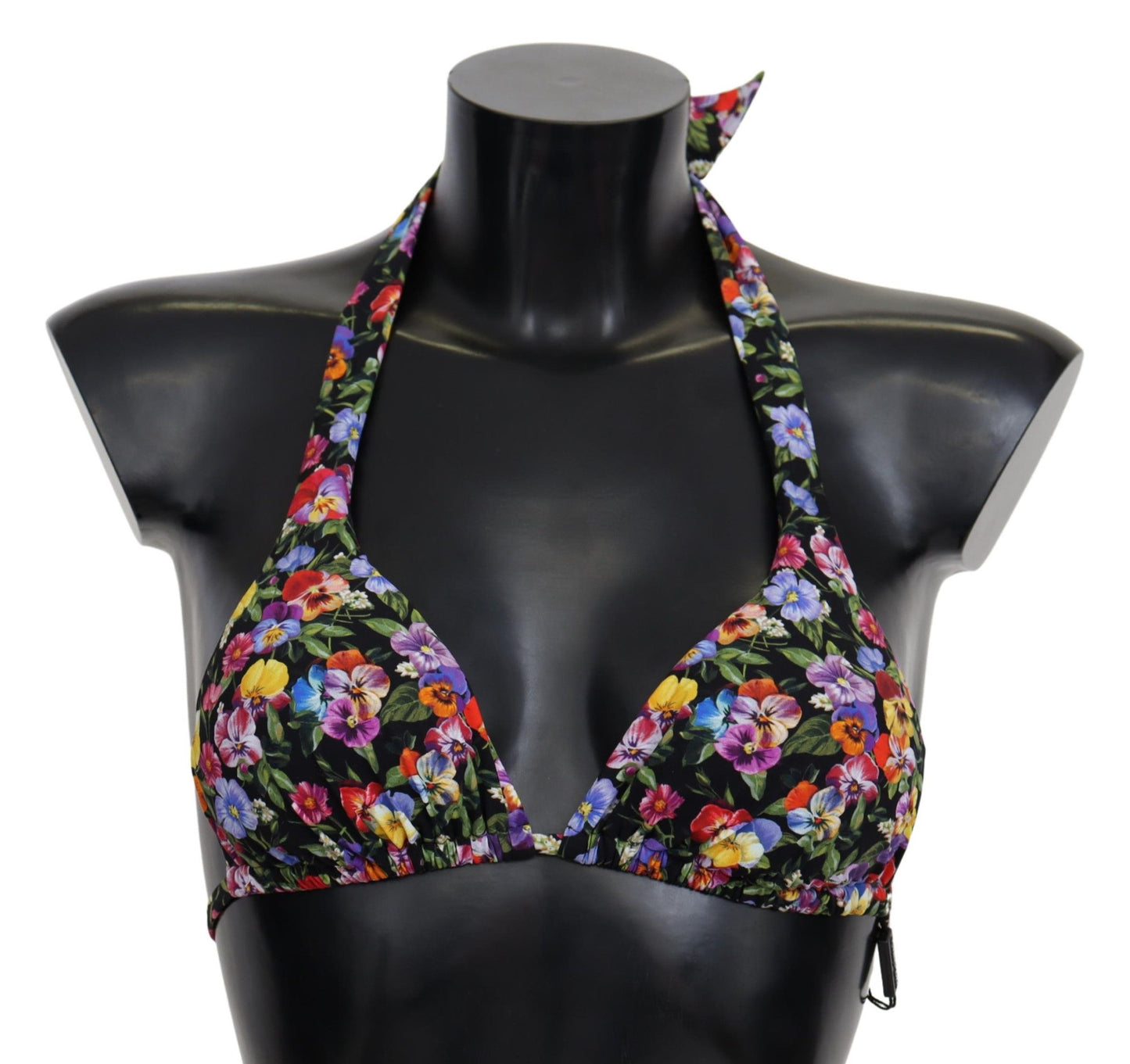 Dolce & Gabbana Black Floral Print Swimsuit Beachwear Bikini Tops