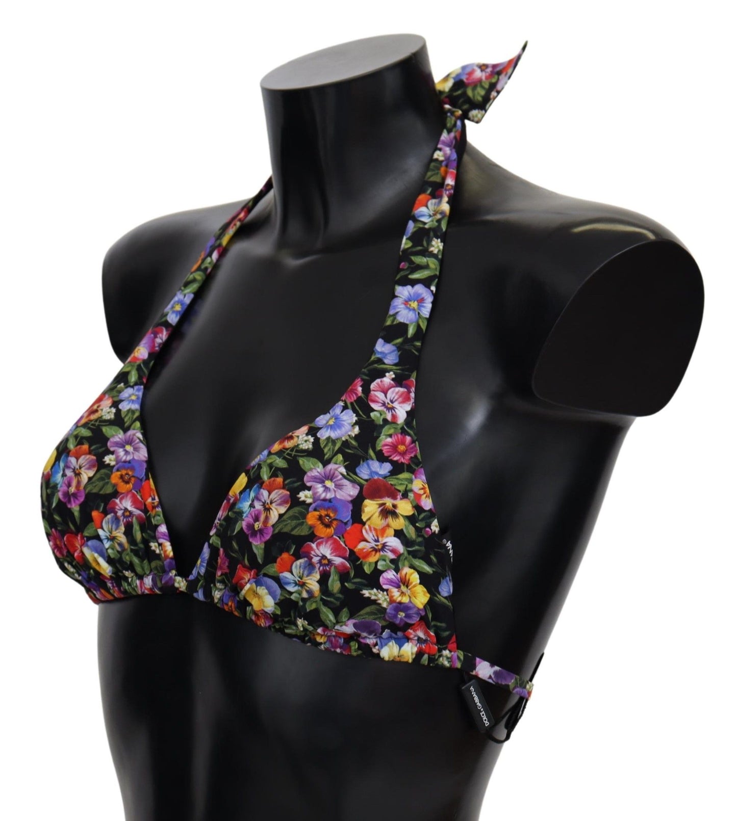 Dolce & Gabbana Black Floral Print Swimsuit Beachwear Bikini Tops