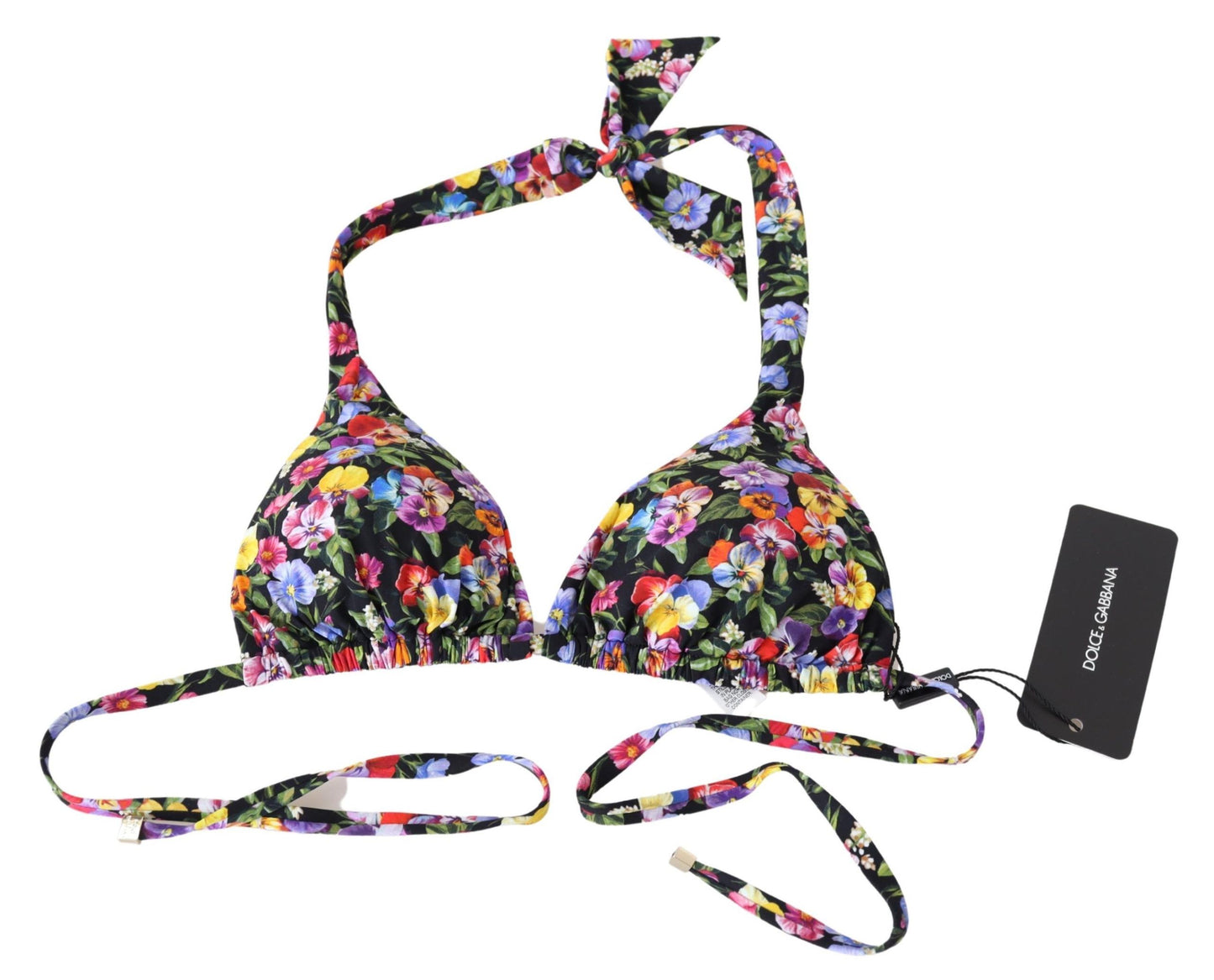 Dolce & Gabbana Black Floral Print Swimsuit Beachwear Bikini Tops