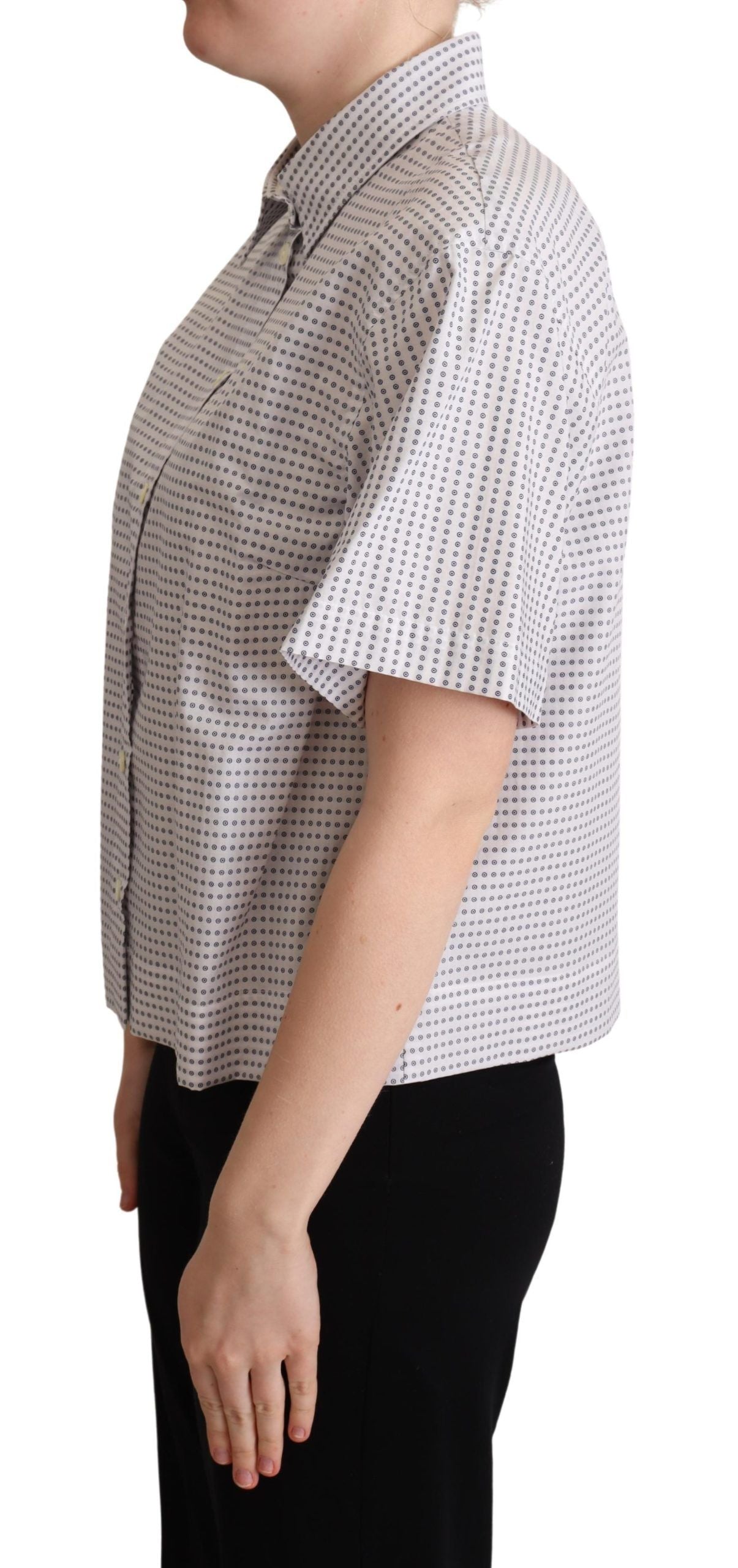 Dolce & Gabbana White Polka Dots Collared Blouse Shirt