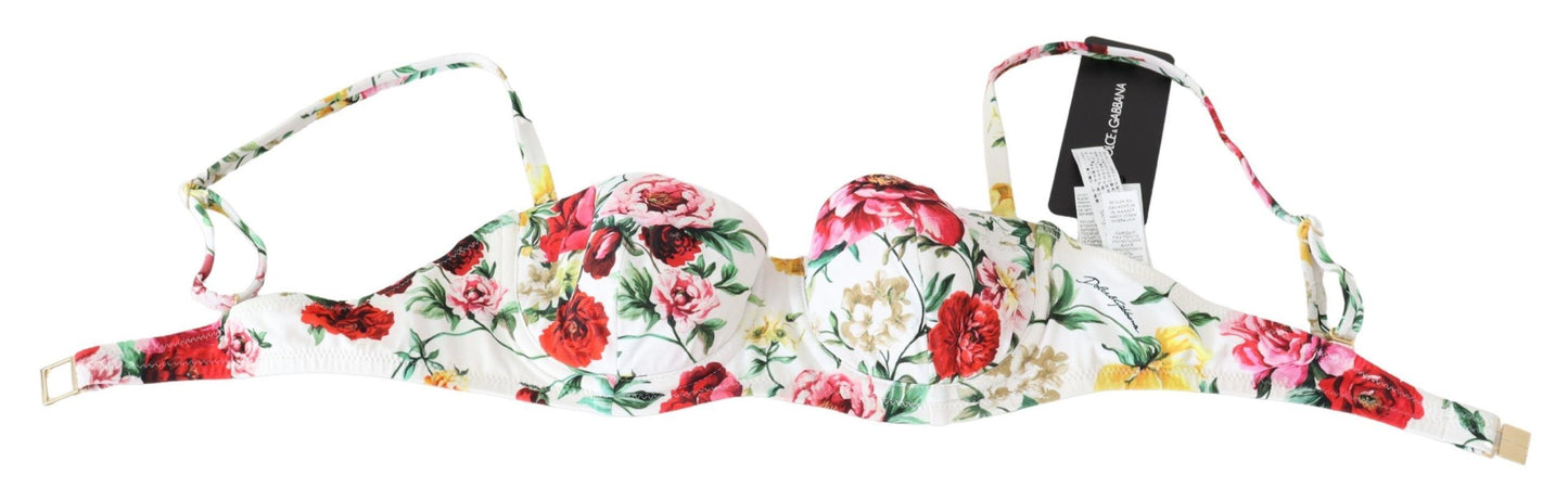 Dolce & Gabbana White Floral Print Swimsuit Beachwear Bikini Tops