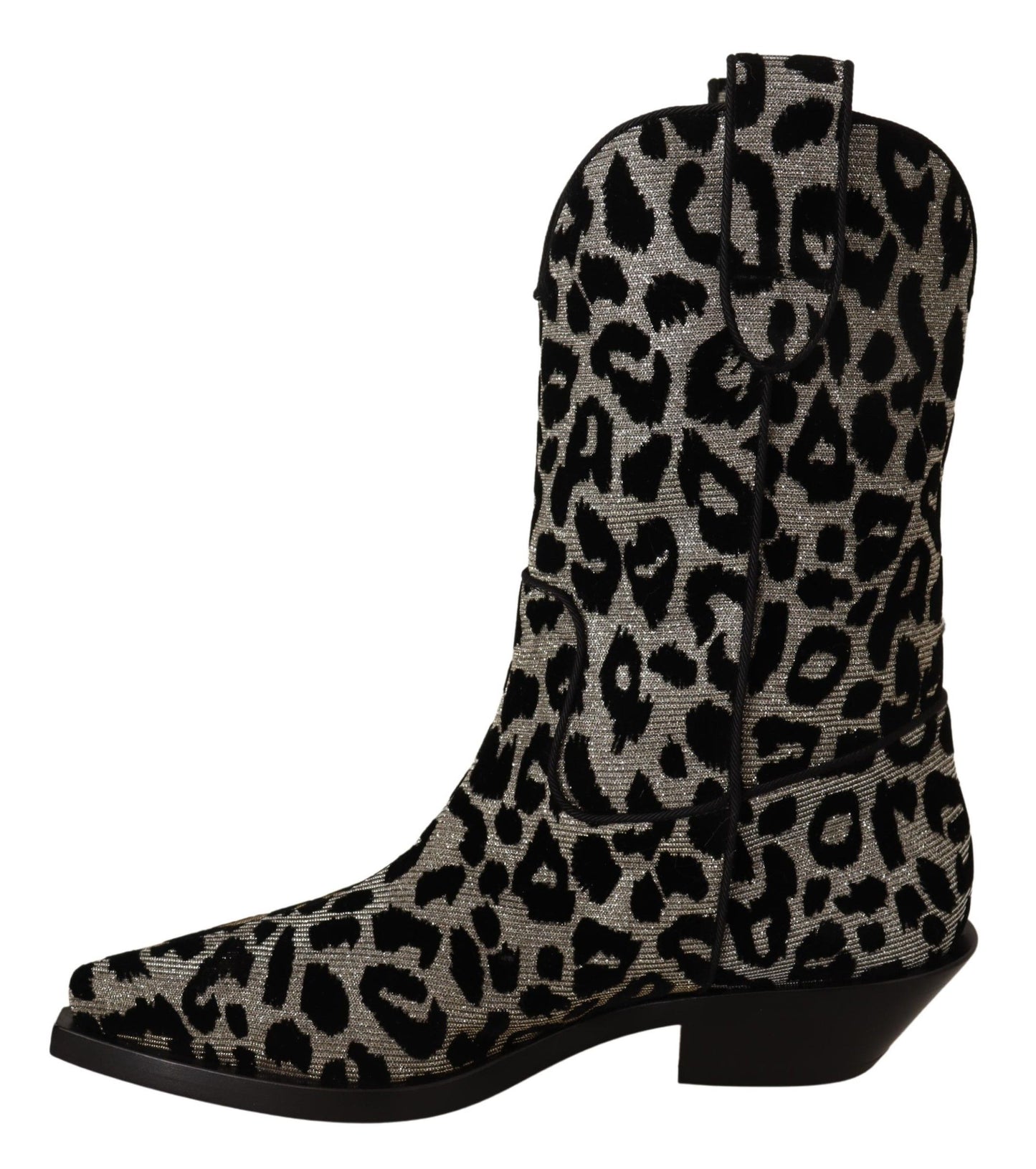 Dolce & Gabbana Gray Black Leopard Cowboy Boots Shoes