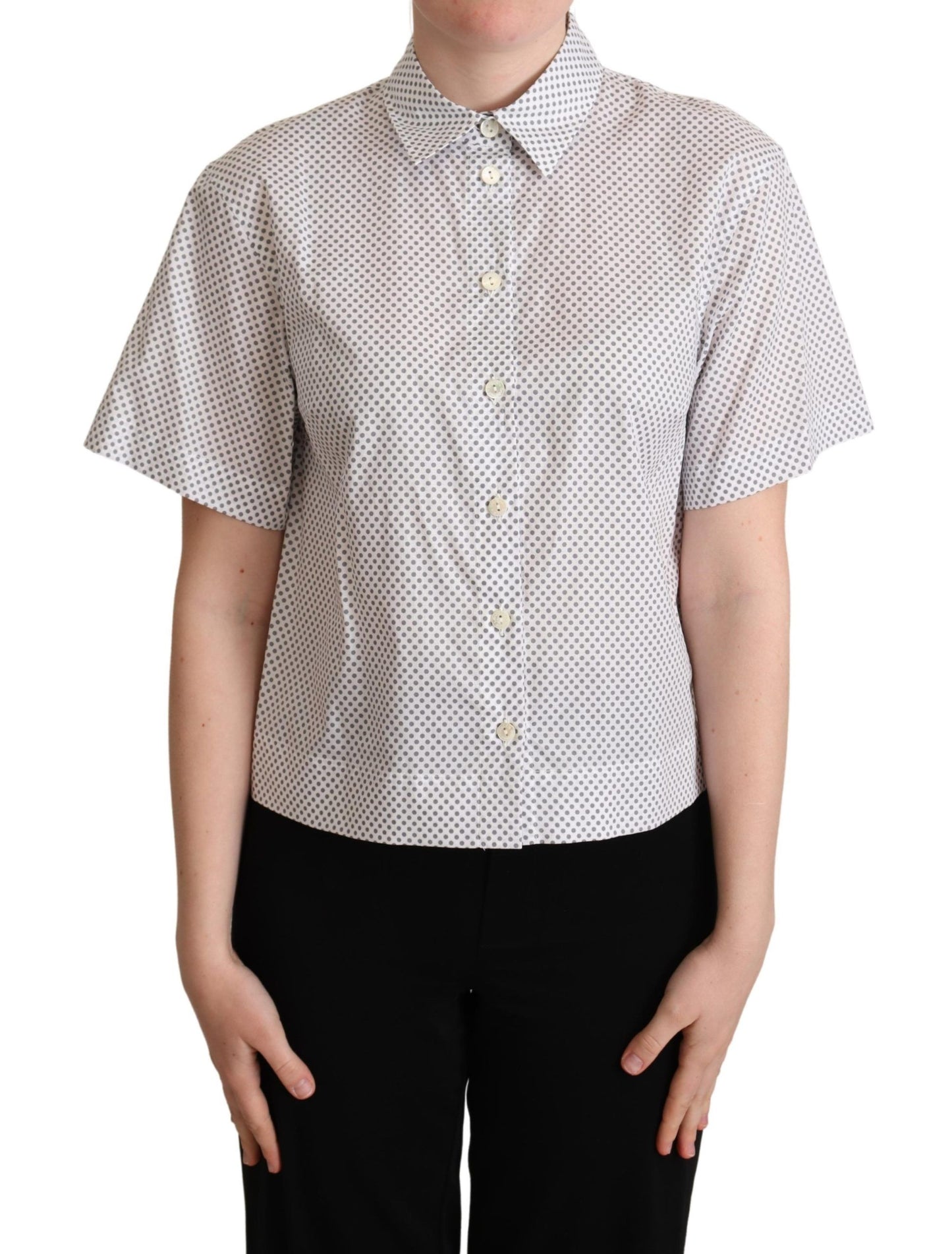 Dolce & Gabbana White Gray Polka Dots Collared Button Shirt