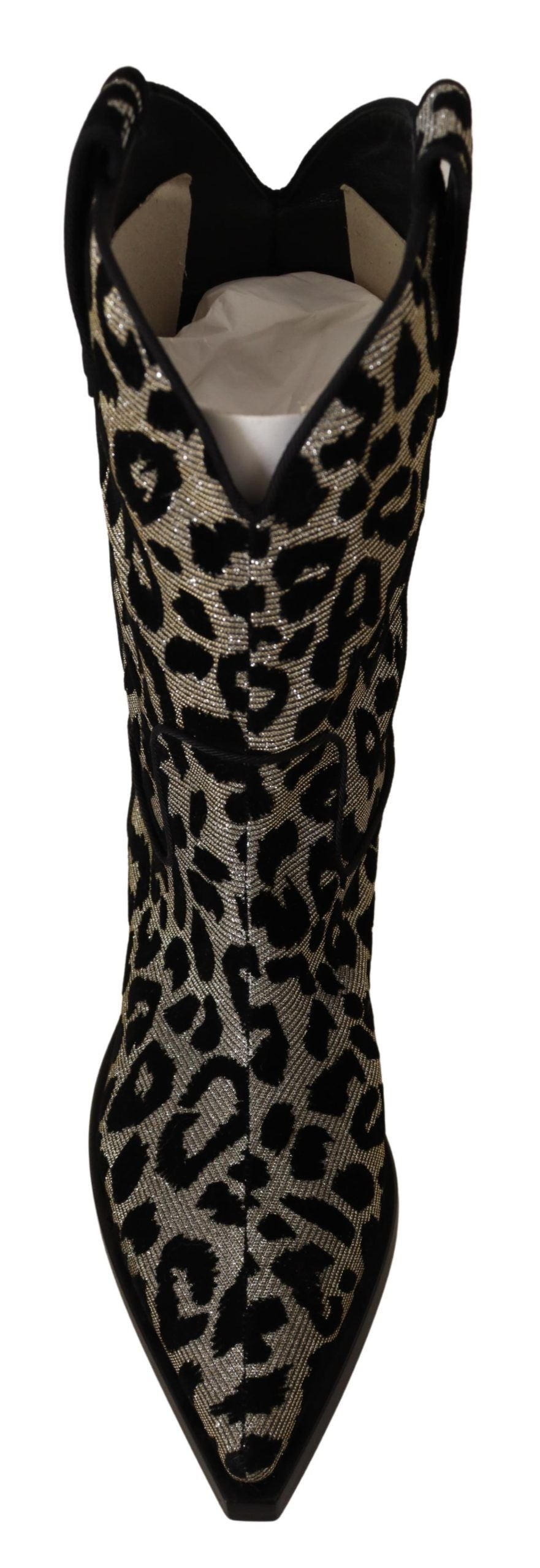 Dolce & Gabbana Gray Black Leopard Cowboy Boots Shoes