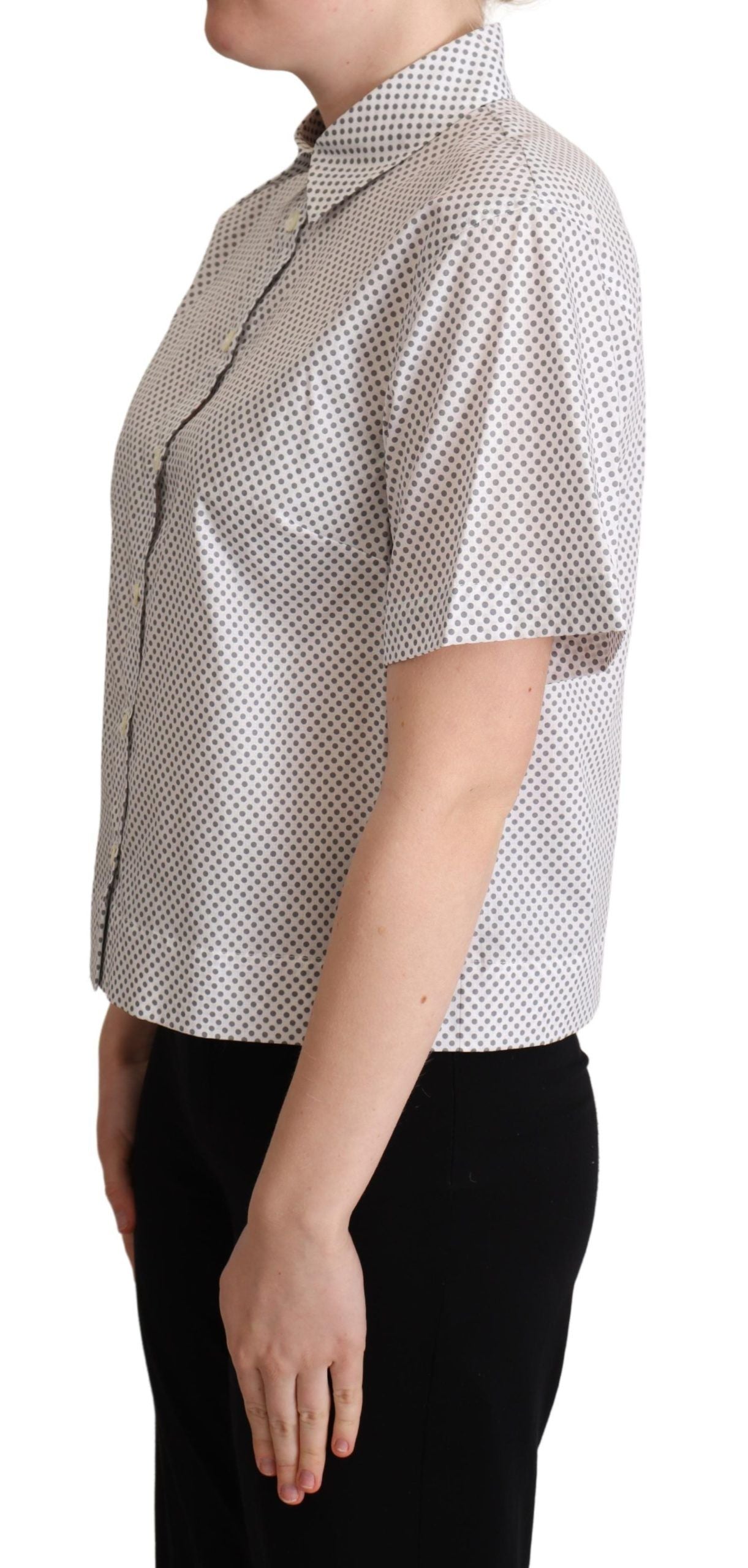 Dolce & Gabbana White Gray Polka Dots Collared Button Shirt