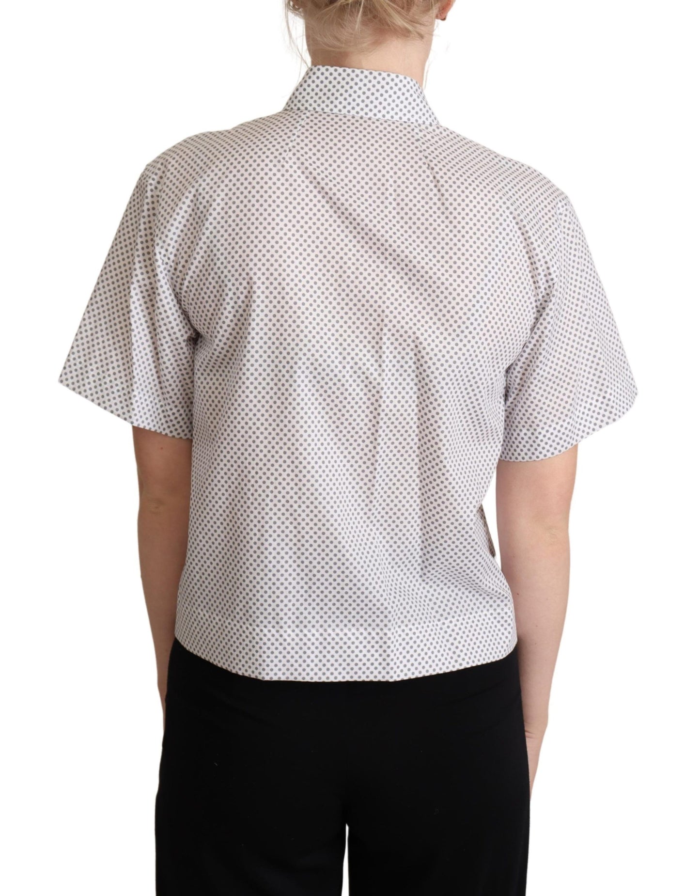 Dolce & Gabbana White Gray Polka Dots Collared Button Shirt