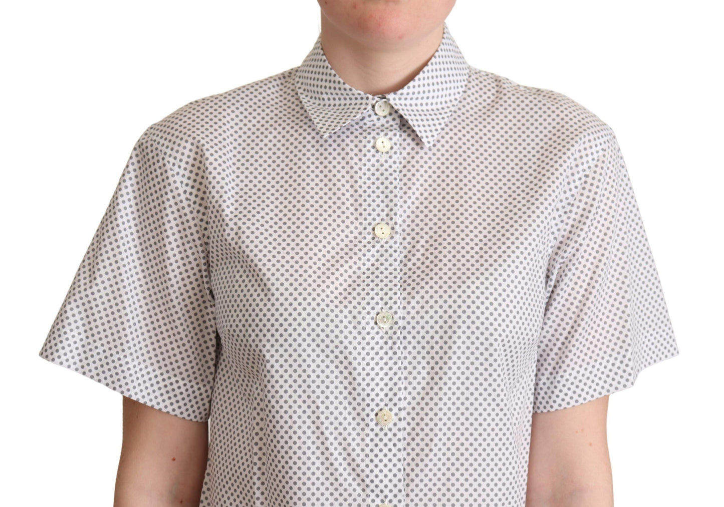 Dolce & Gabbana White Gray Polka Dots Collared Button Shirt