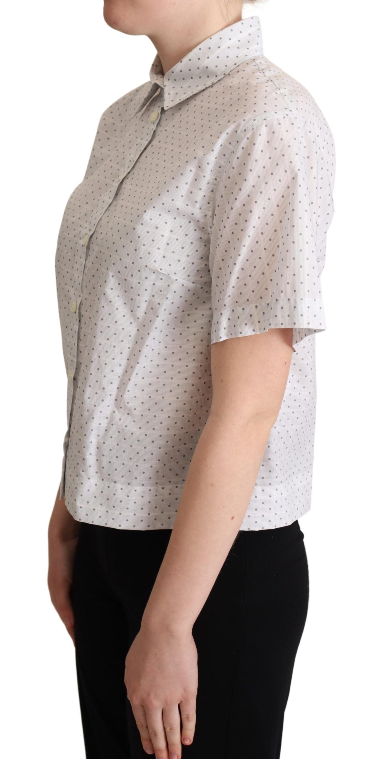 Dolce & Gabbana White Black Polka Dots Collar Blouse Shirt