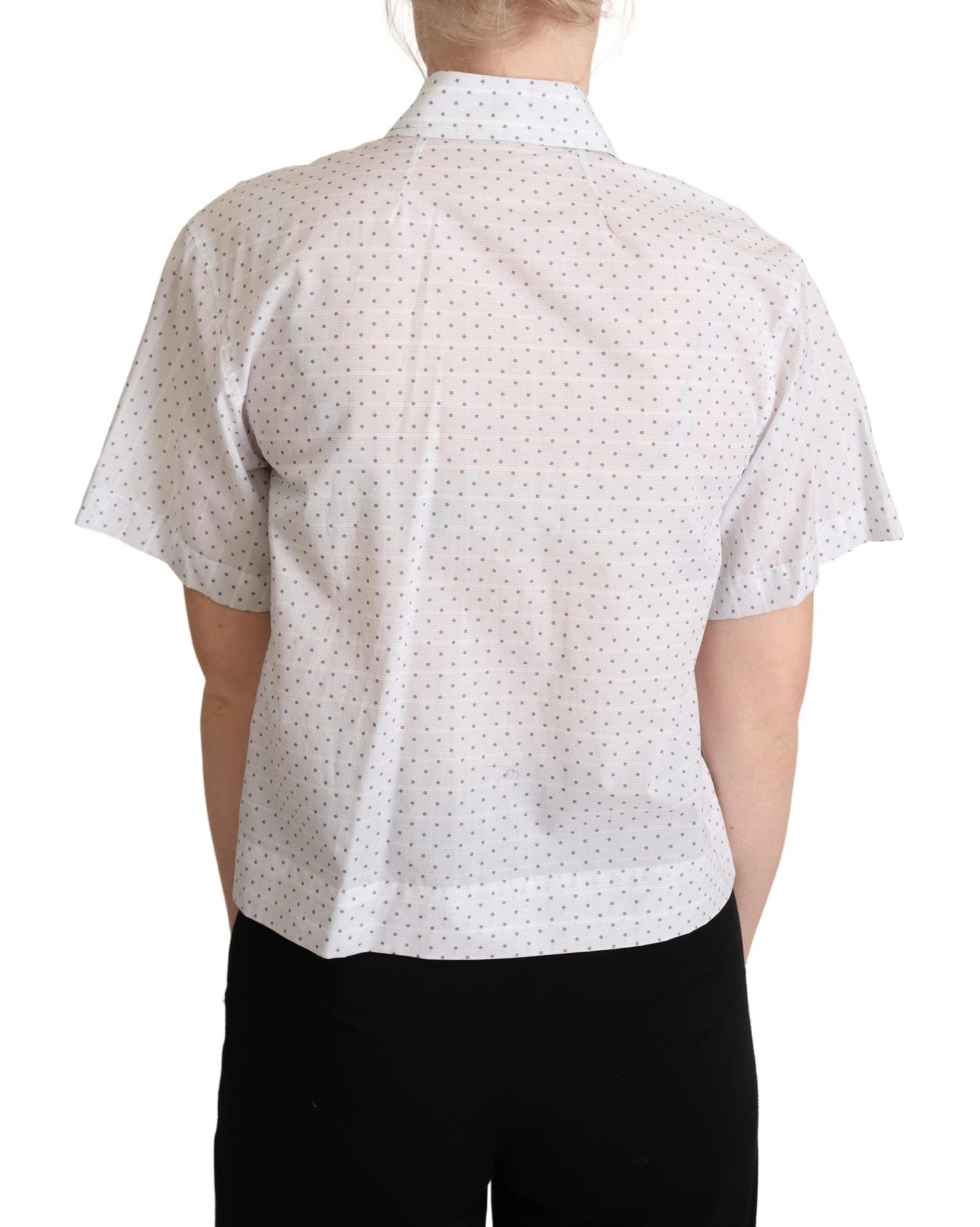 Dolce & Gabbana White Black Polka Dots Collar Blouse Shirt