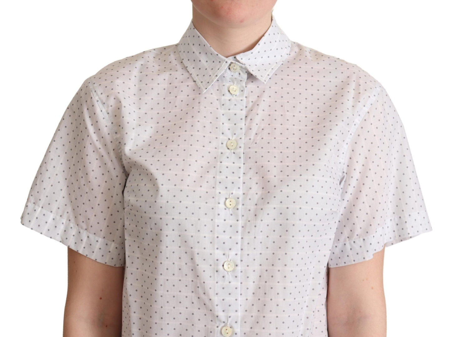 Dolce & Gabbana White Black Polka Dots Collar Blouse Shirt