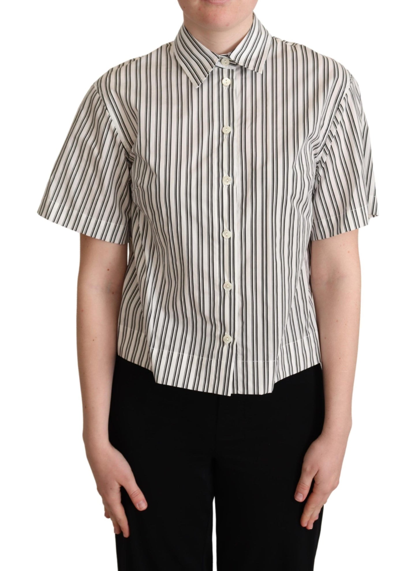 Dolce & Gabbana White Black Striped Shirt Blouse Top