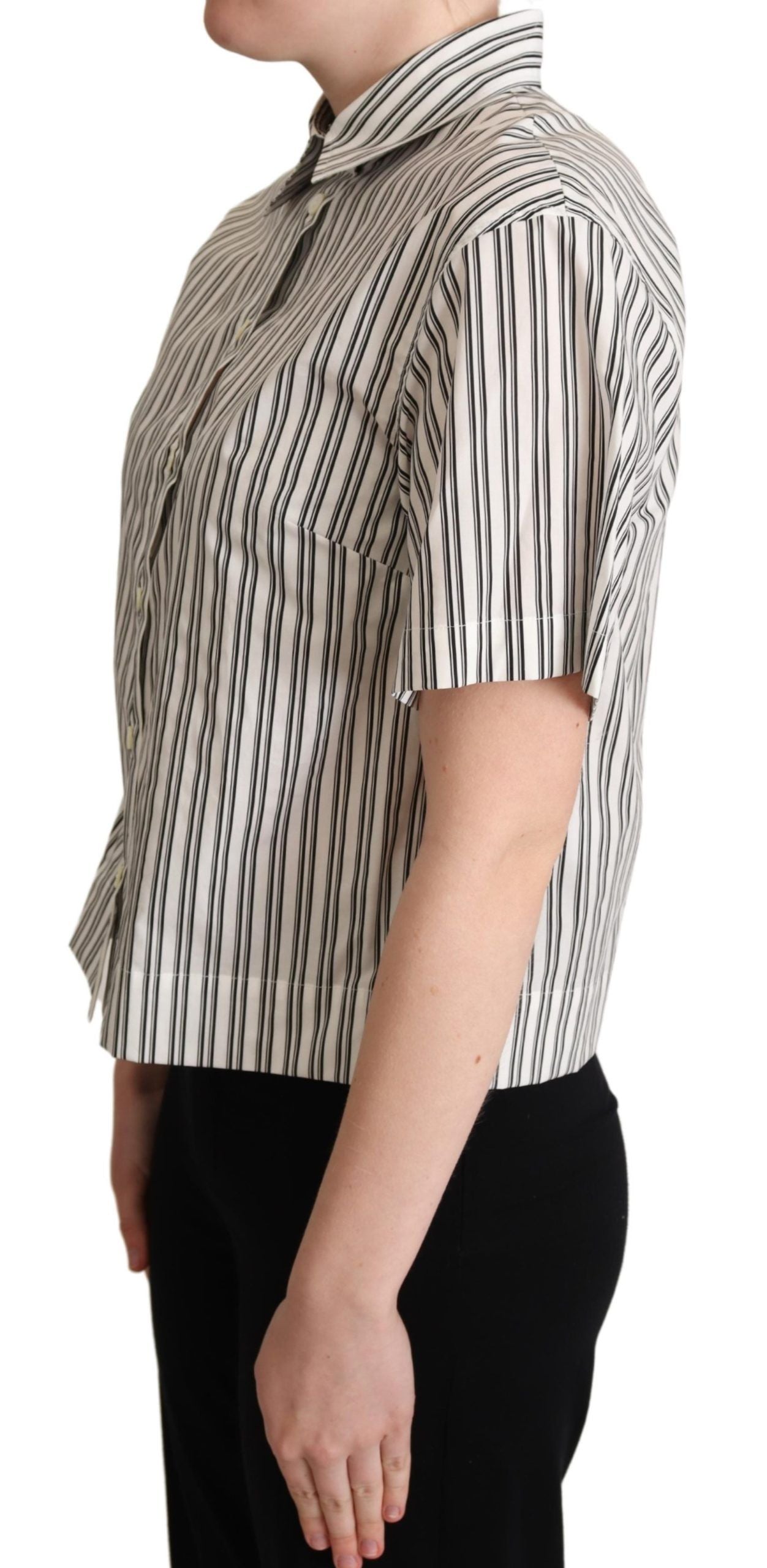 Dolce & Gabbana White Black Striped Shirt Blouse Top