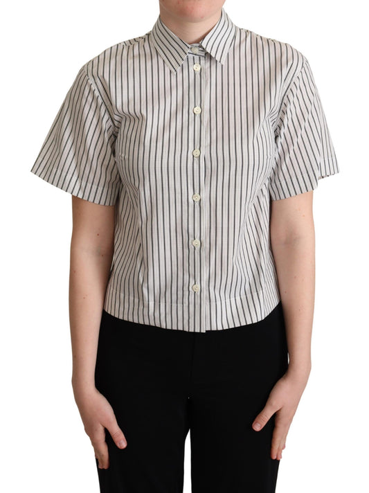 Dolce & Gabbana White Black Striped Collared Shirt