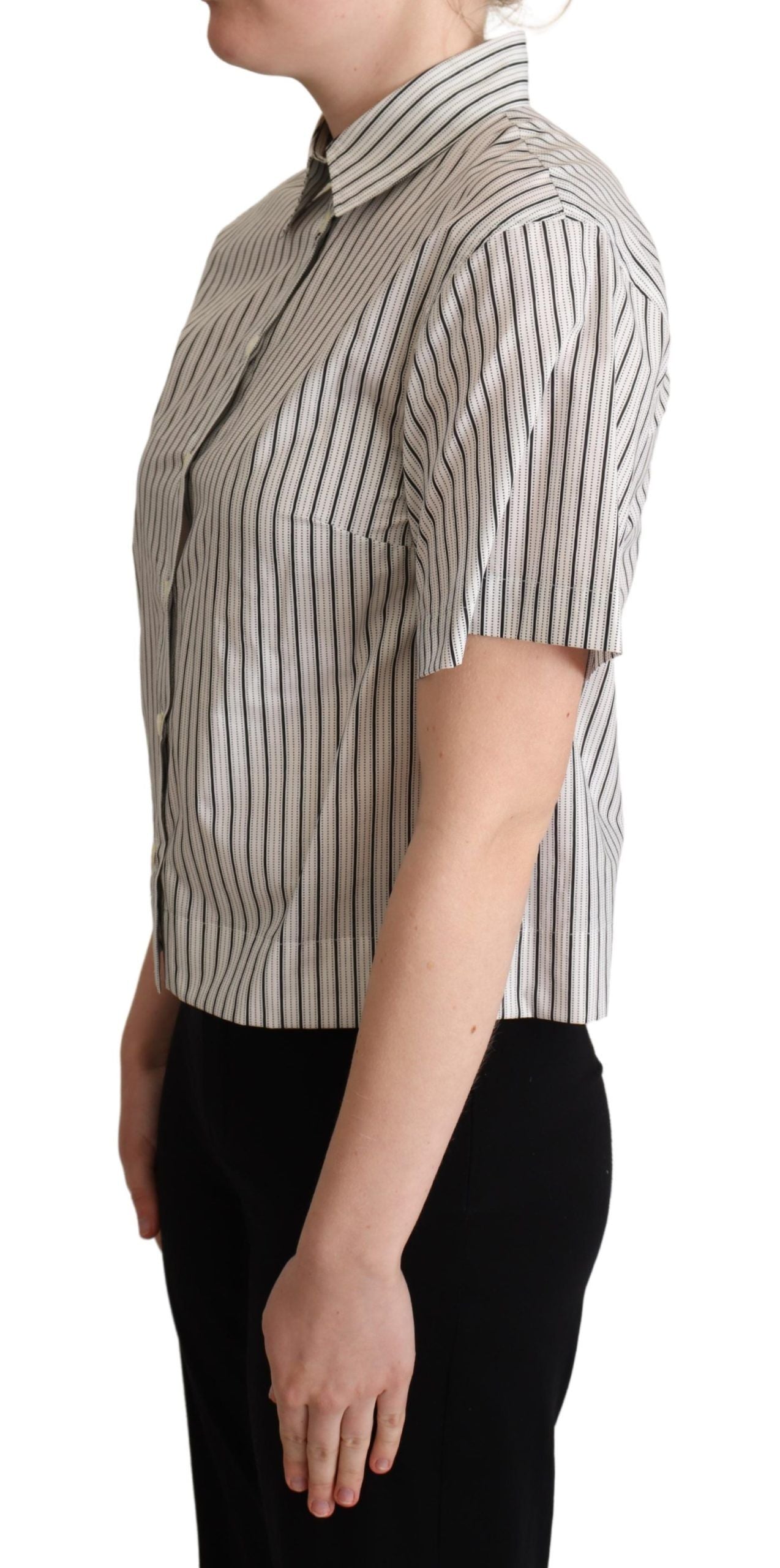 Dolce & Gabbana White Black Striped Collared Shirt