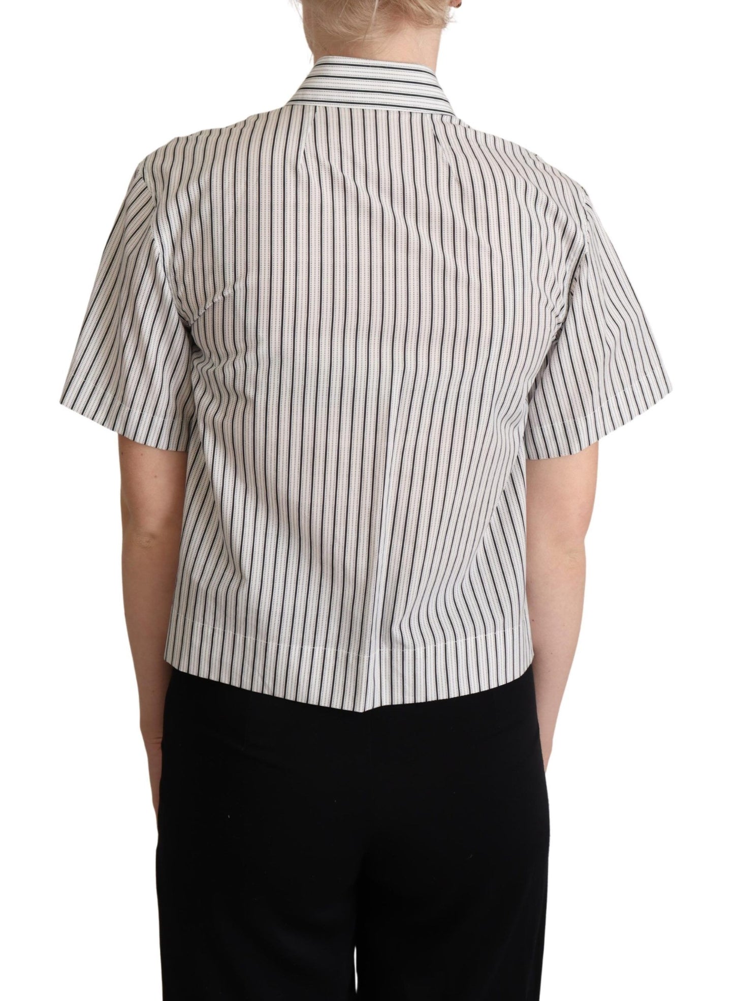 Dolce & Gabbana White Black Striped Collared Shirt