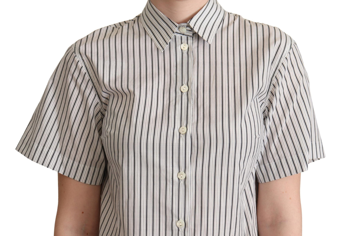 Dolce & Gabbana White Black Striped Collared Shirt