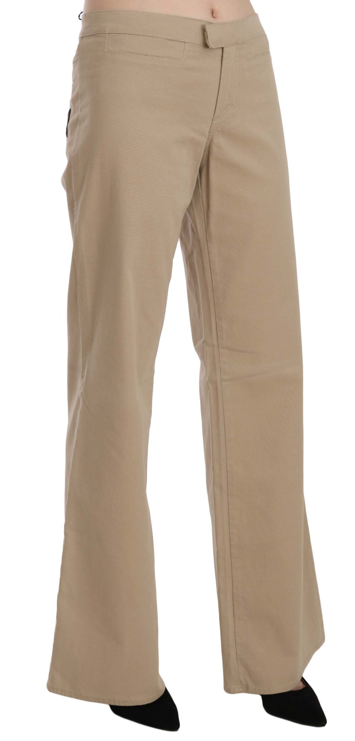 Just Cavalli Beige Cotton Mid Waist Flared Trousers Pants