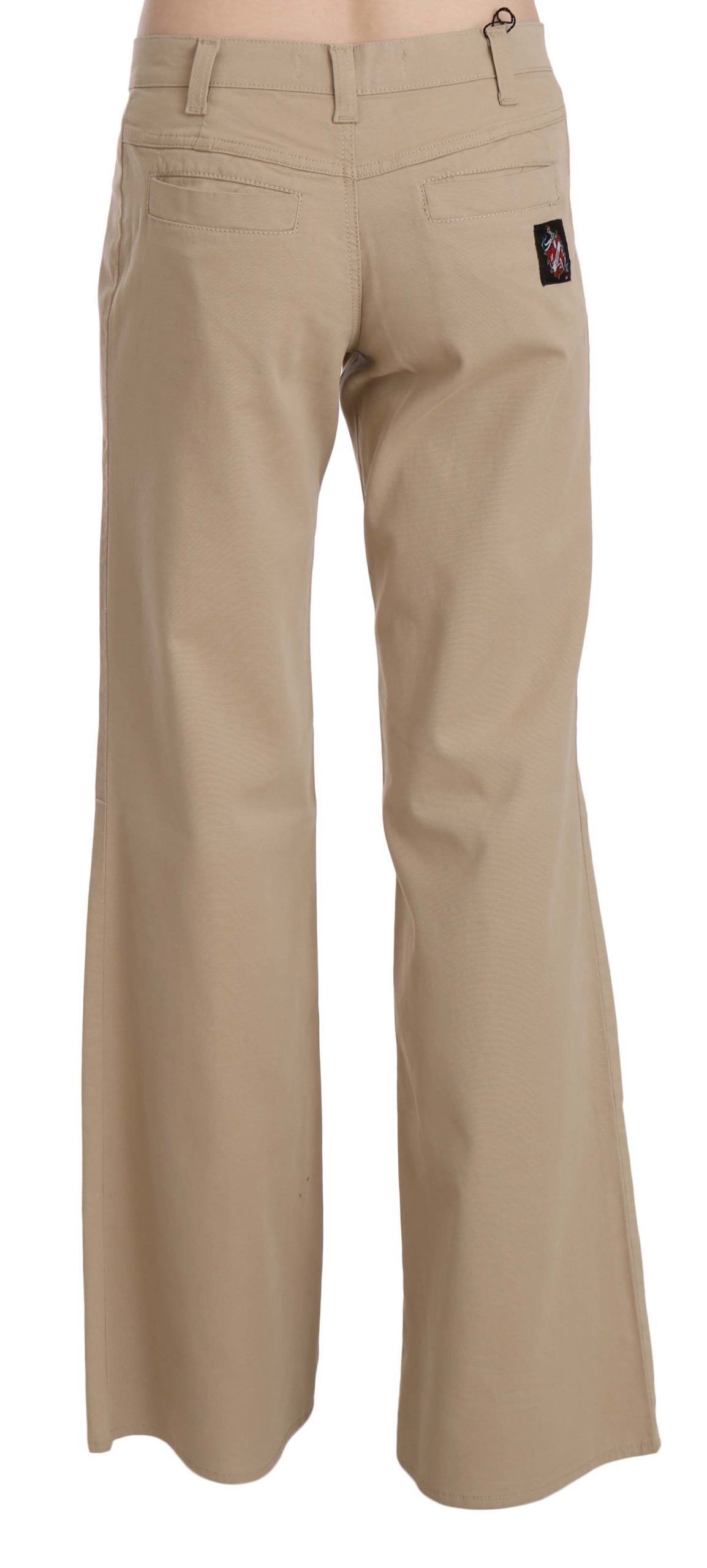 Just Cavalli Beige Cotton Mid Waist Flared Trousers Pants