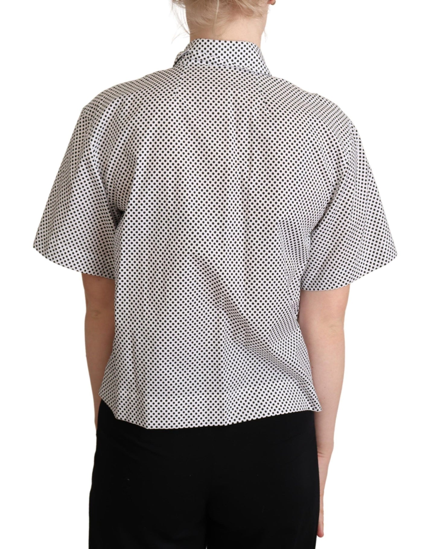 Dolce & Gabbana Black Polka Dot Collared Shirt White