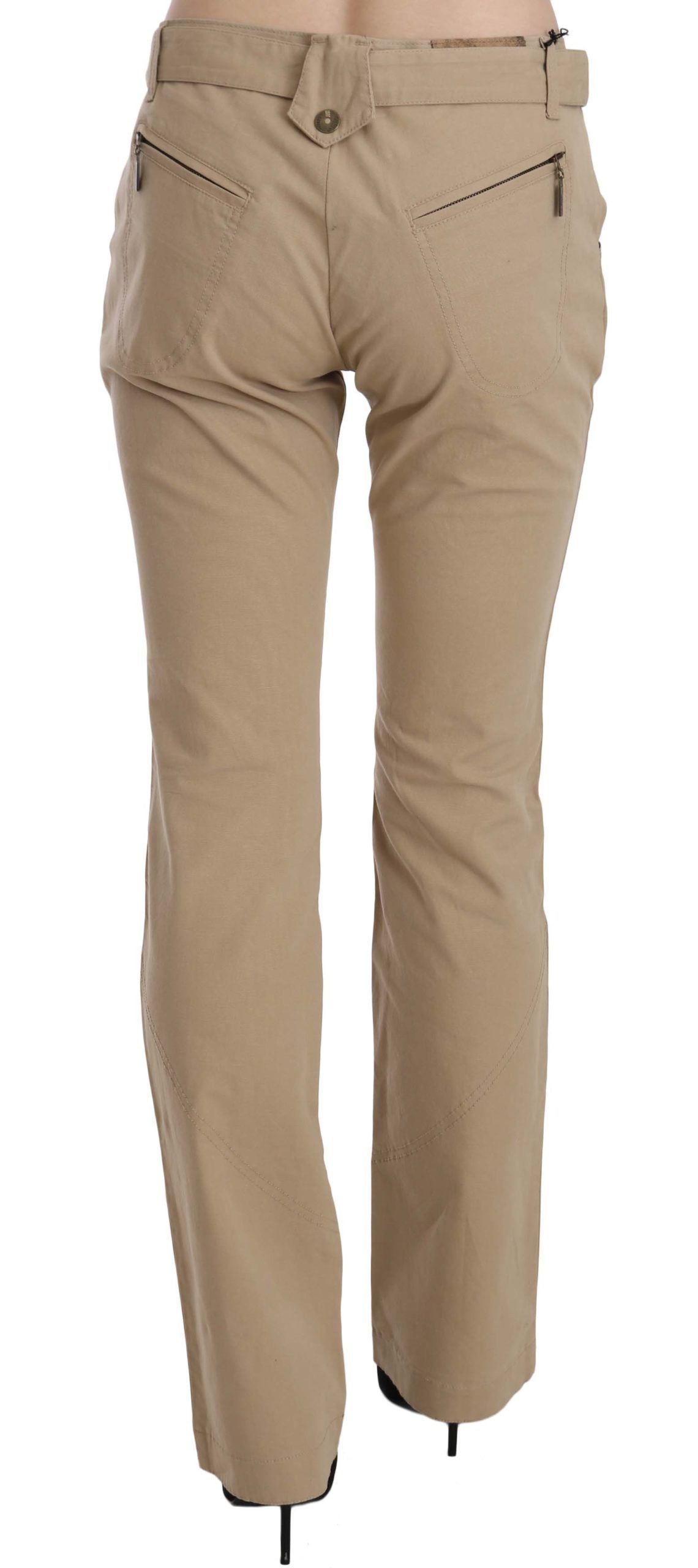 Just Cavalli Beige Cotton Mid Waist Straight Trousers Pants