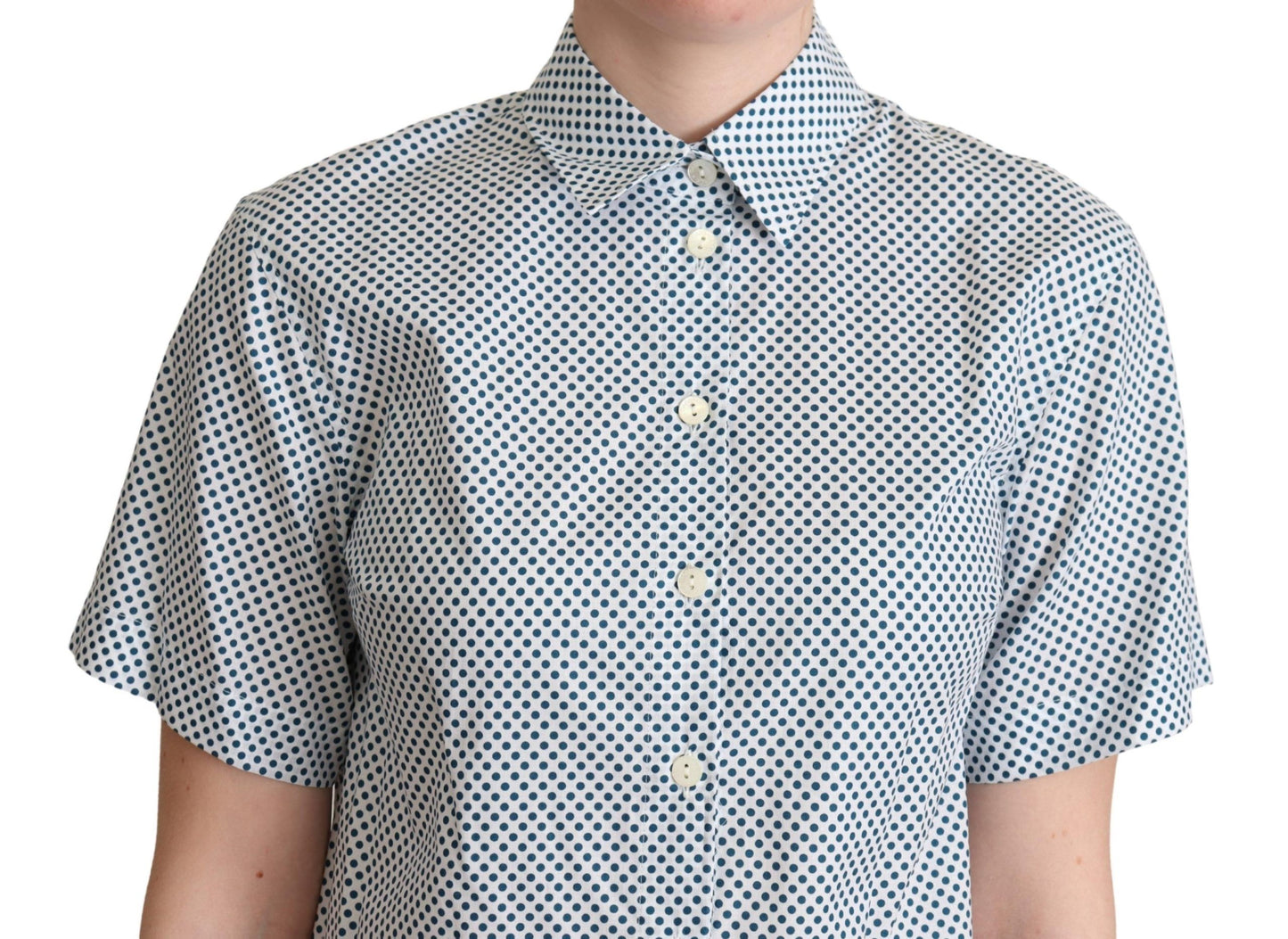 Dolce & Gabbana White Blue Polka Dot Cotton Shirt