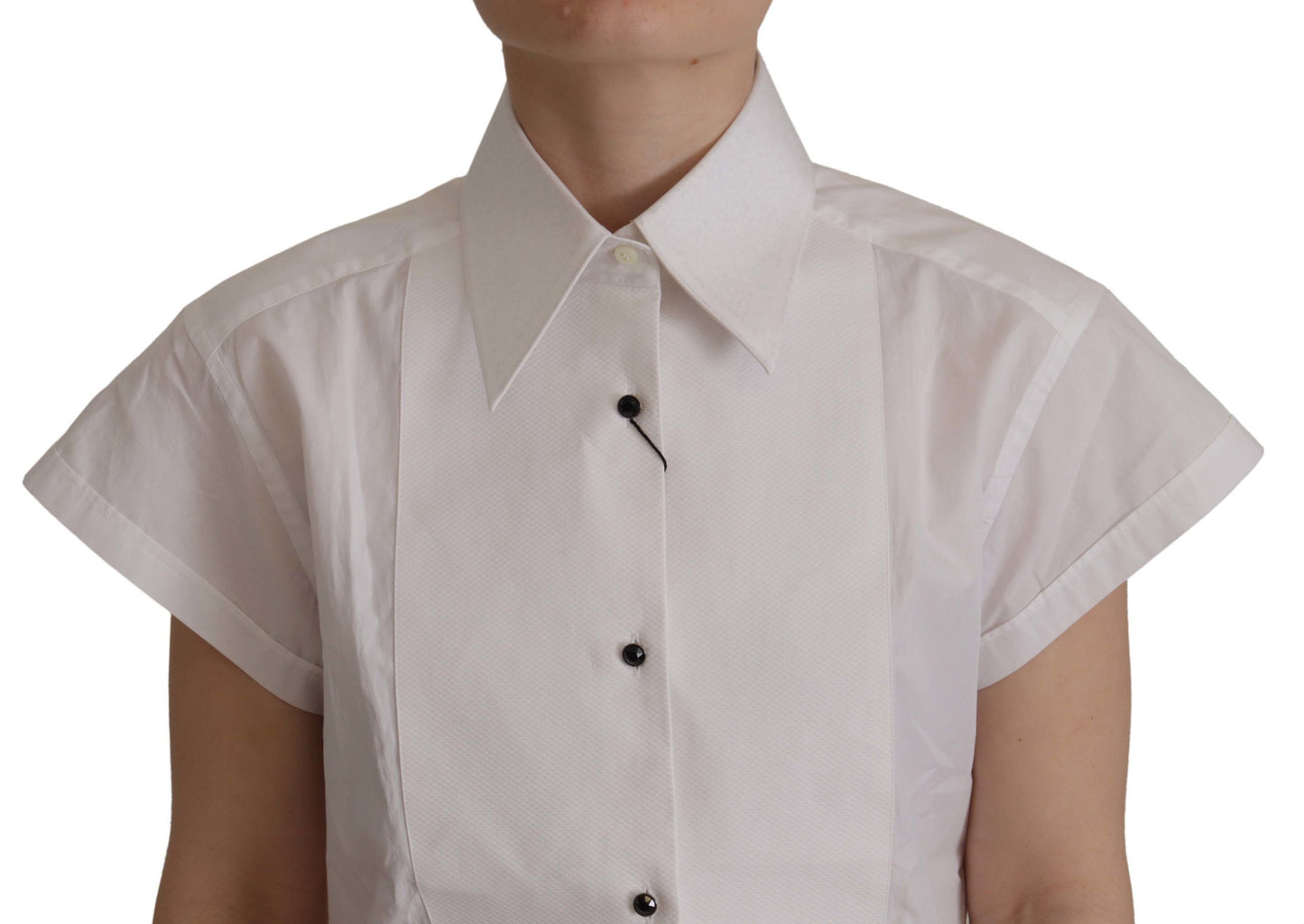 Dolce & Gabbana White Sleeveless Tuxedo Formal Blouse Top