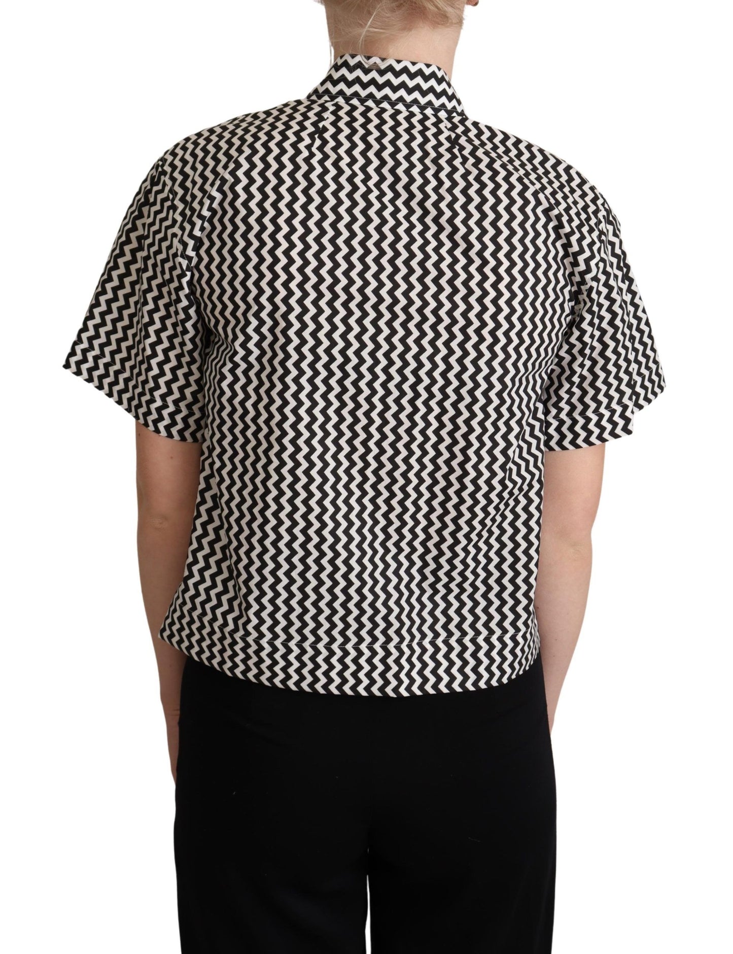 Dolce & Gabbana Black White Zigzag Collar Cotton Top Shirt