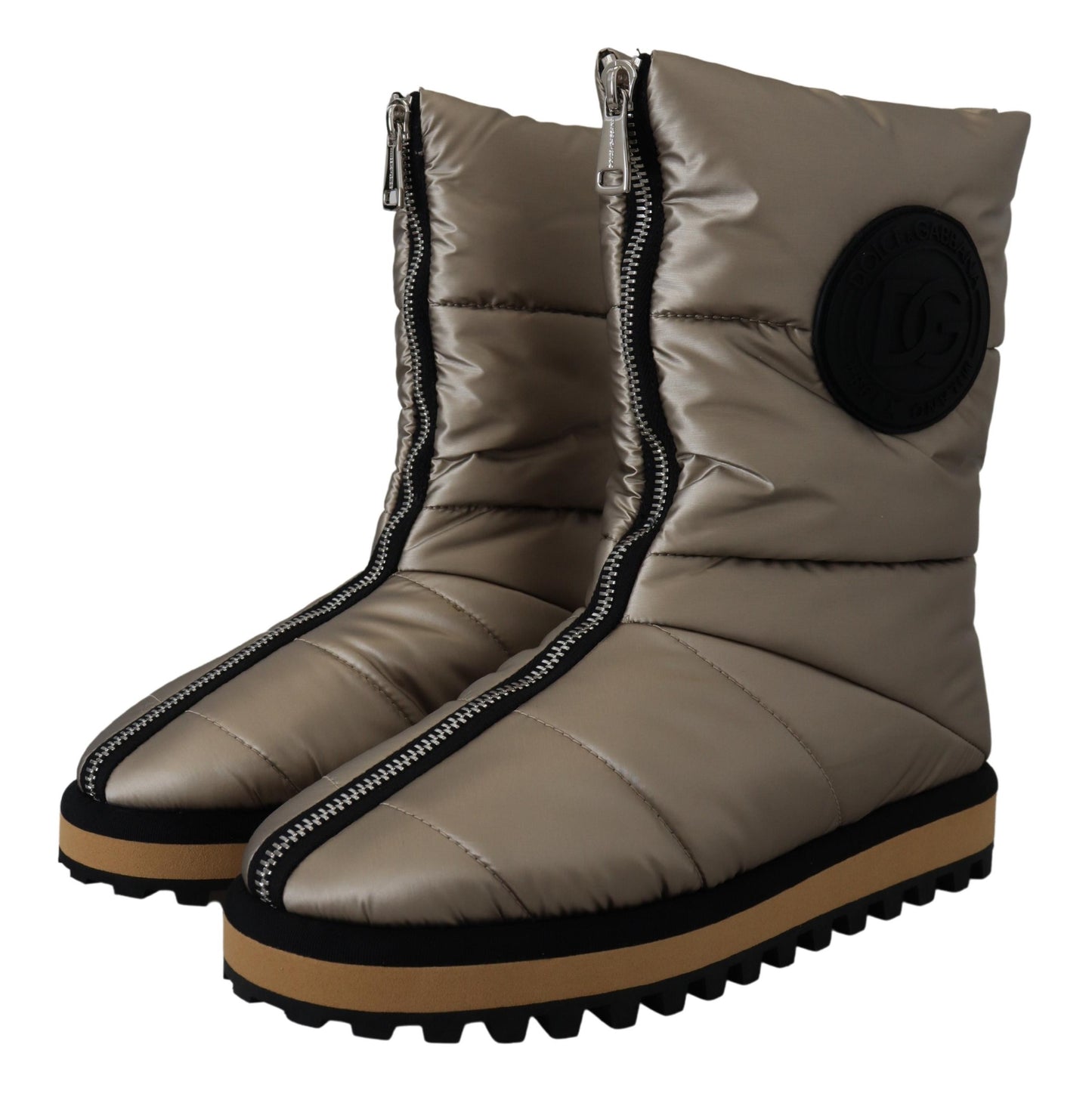 Dolce & Gabbana Silver Padded Mid Calf Winter Shoes  Boots