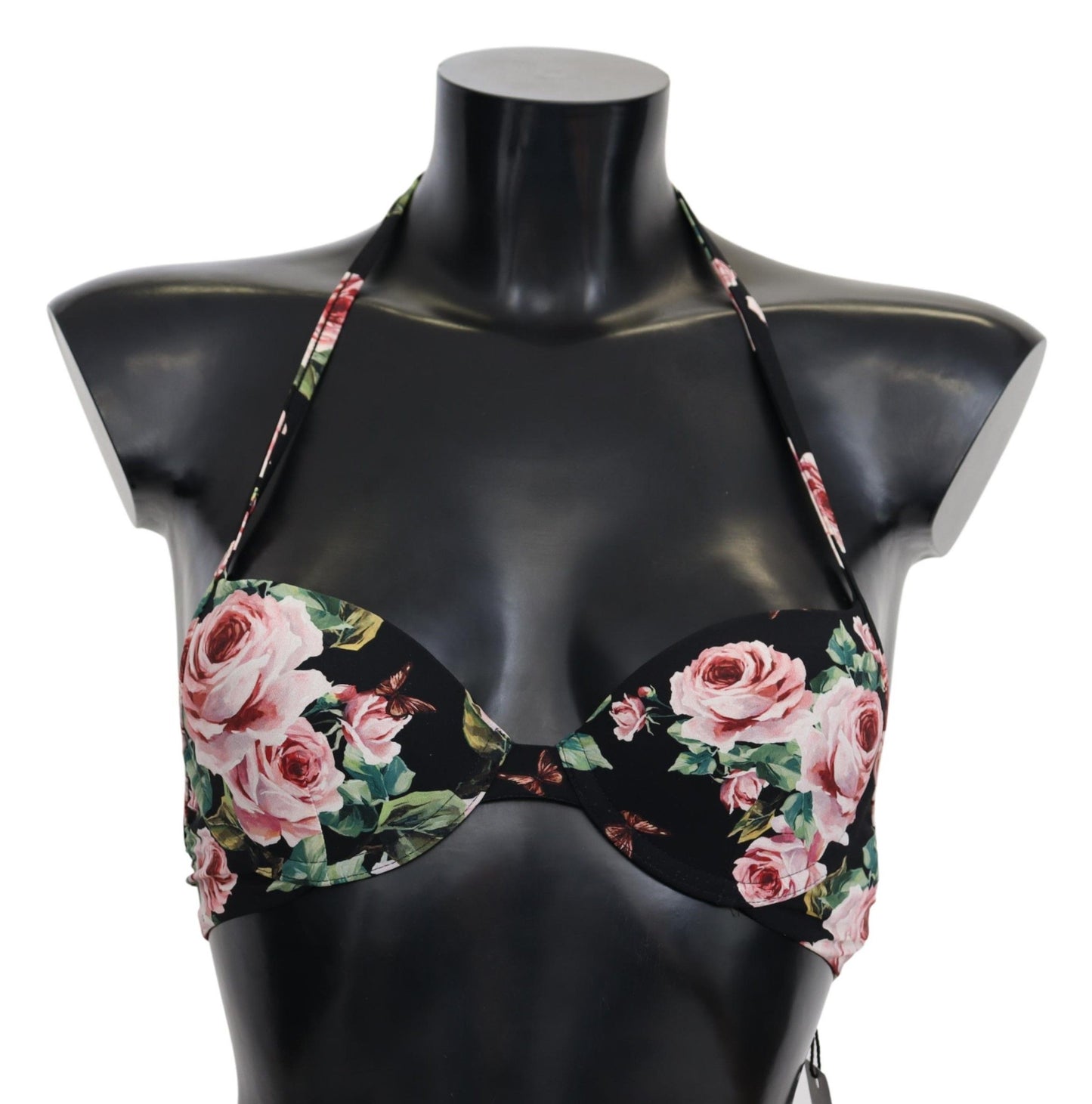 Dolce & Gabbana Black Roses Print Swimsuit Beachwear Bikini Tops