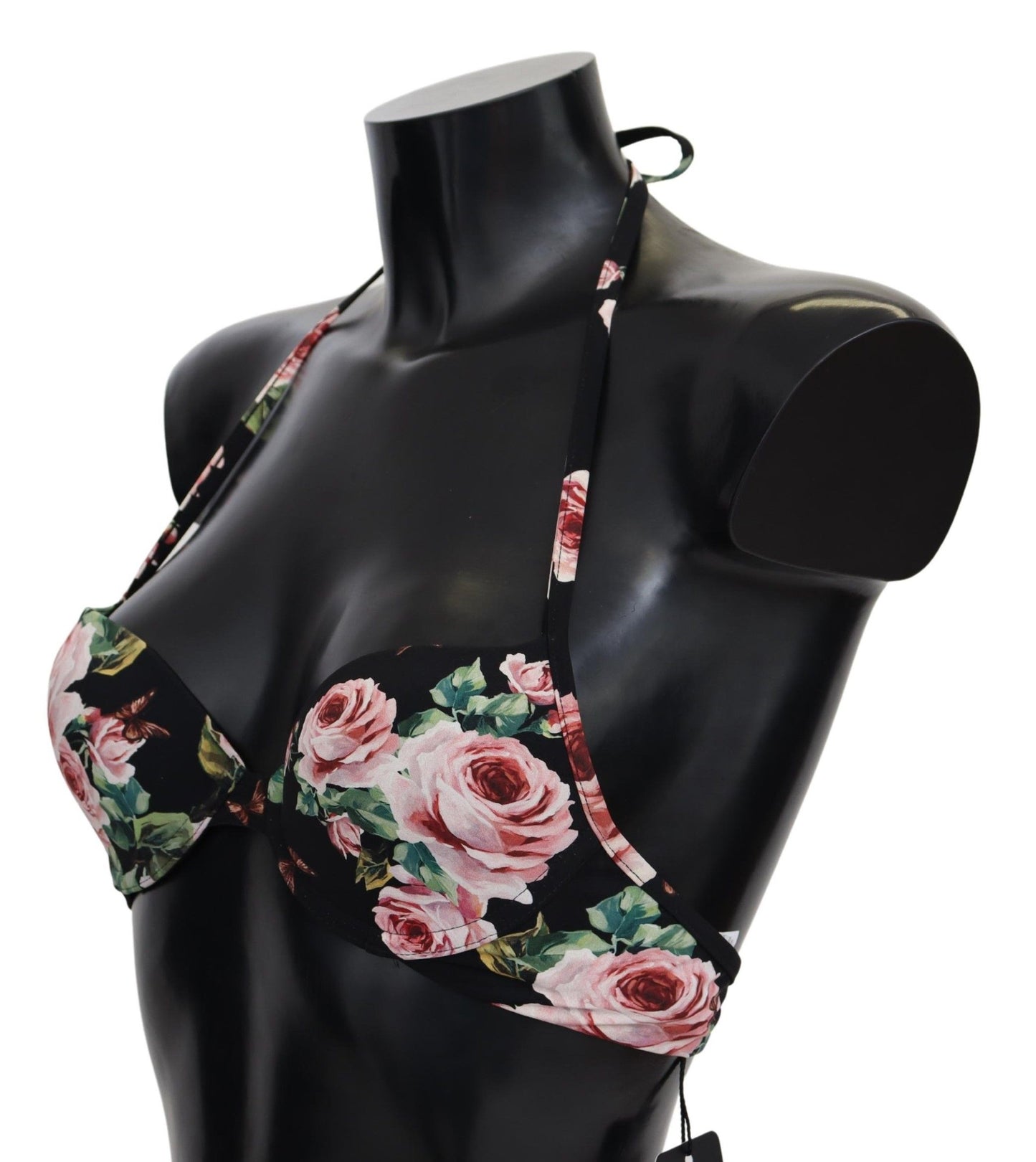 Dolce & Gabbana Black Roses Print Swimsuit Beachwear Bikini Tops