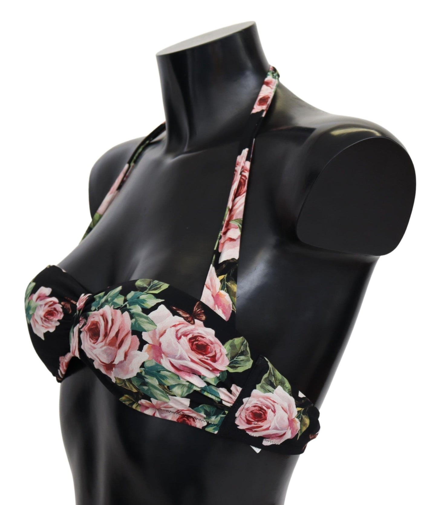 Dolce & Gabbana Black Roses Print Swimsuit Beachwear Bikini Tops