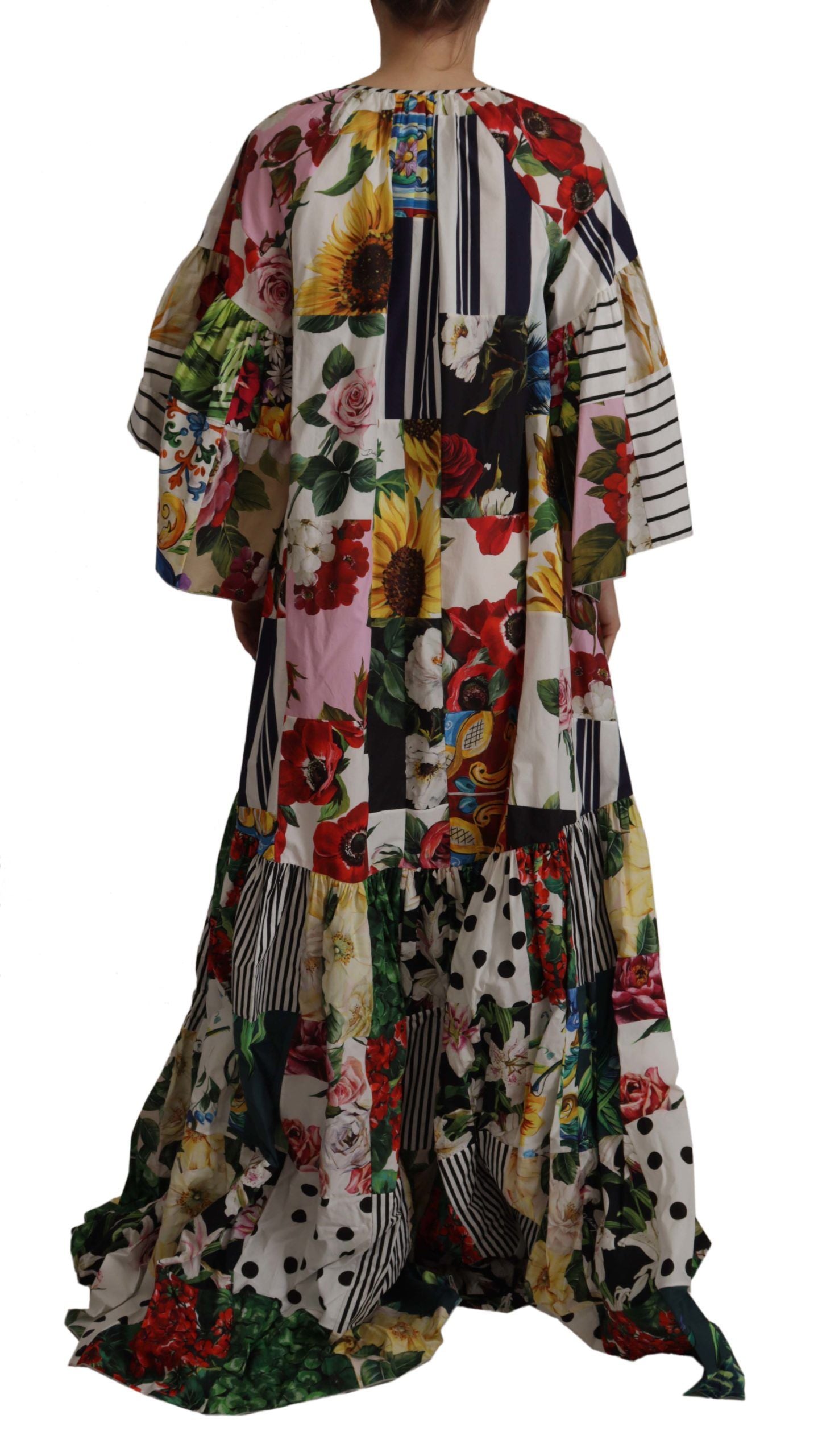 Dolce & Gabbana Multicolor Maxi Kaftan Patchwork Poplin Floral Dress